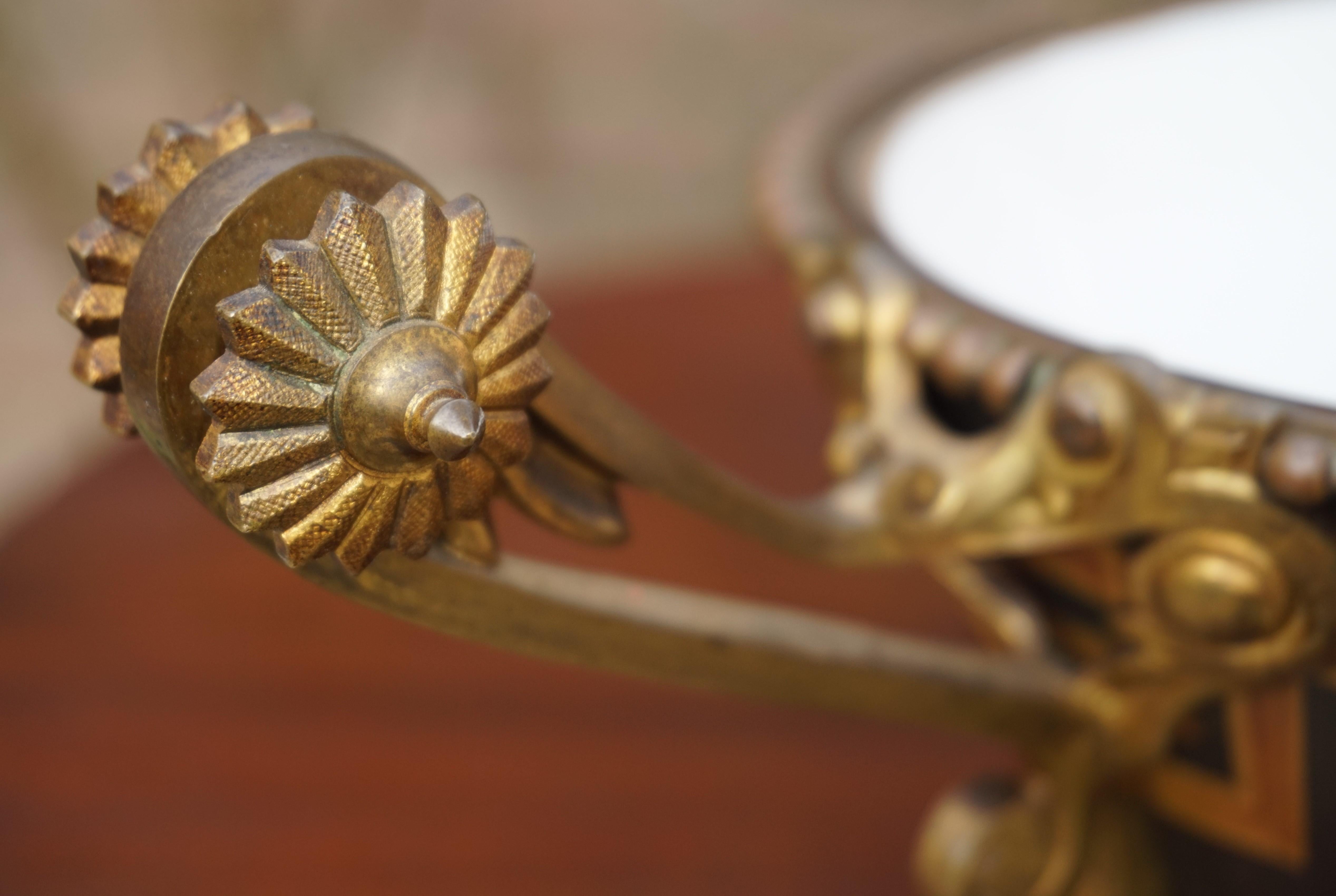 Antique Napoleon Style Bronze & Opaline Jardinière with Hand Painted Key Pattern 7