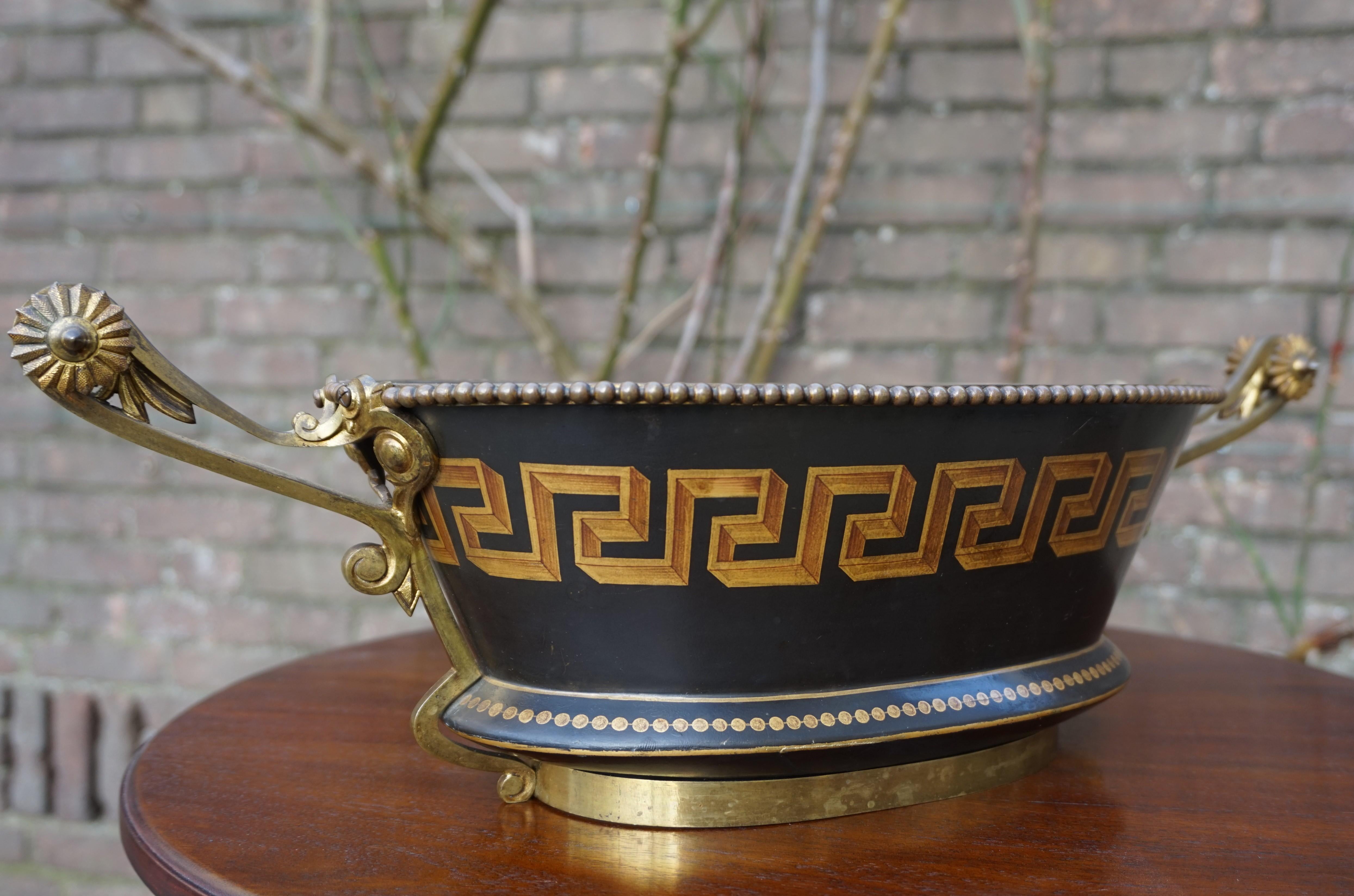 Antique Napoleon Style Bronze & Opaline Jardinière with Hand Painted Key Pattern 10