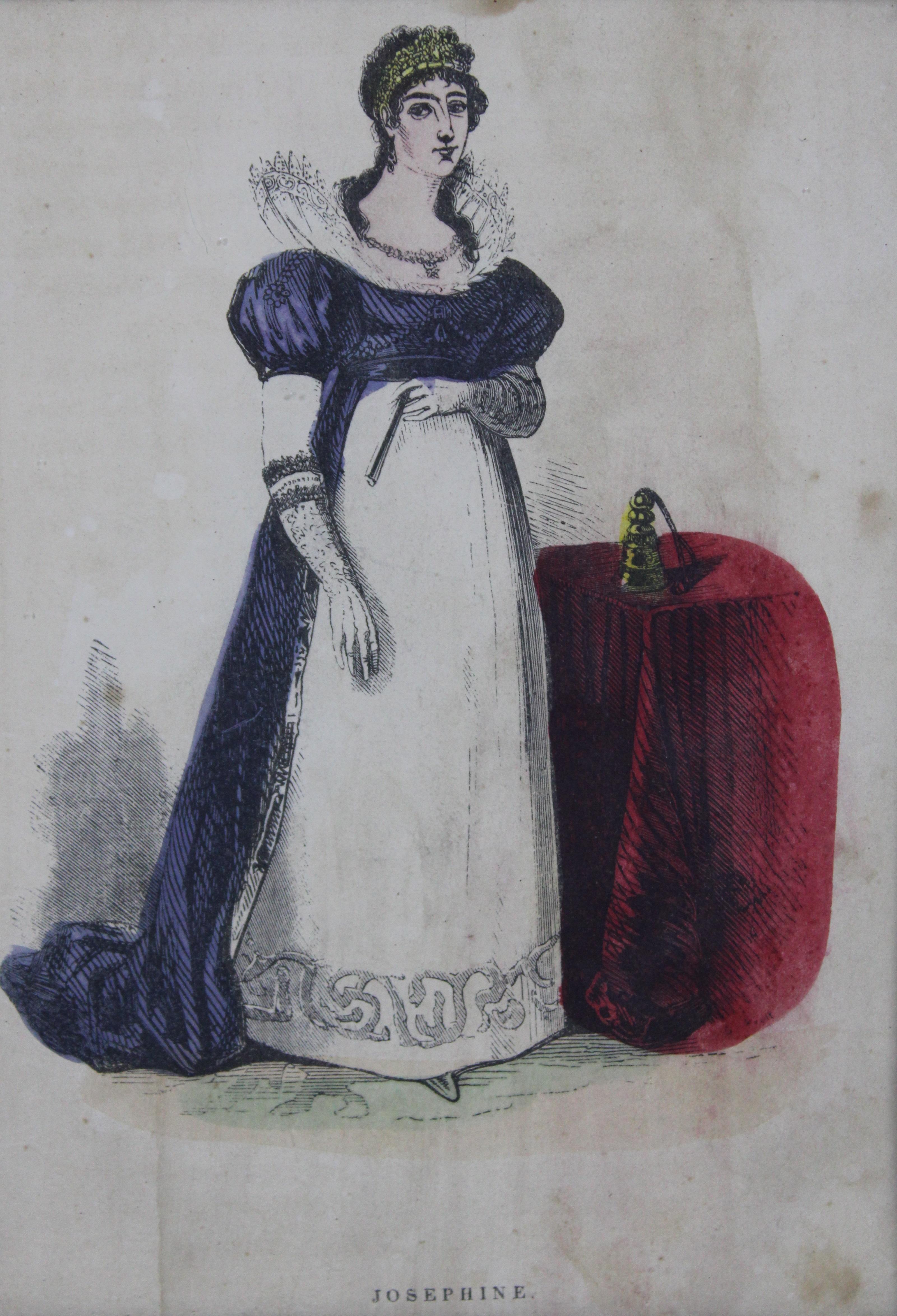 Empire Antique Napoleonic Colored Engraving Josephine Bonaparte Empress of France