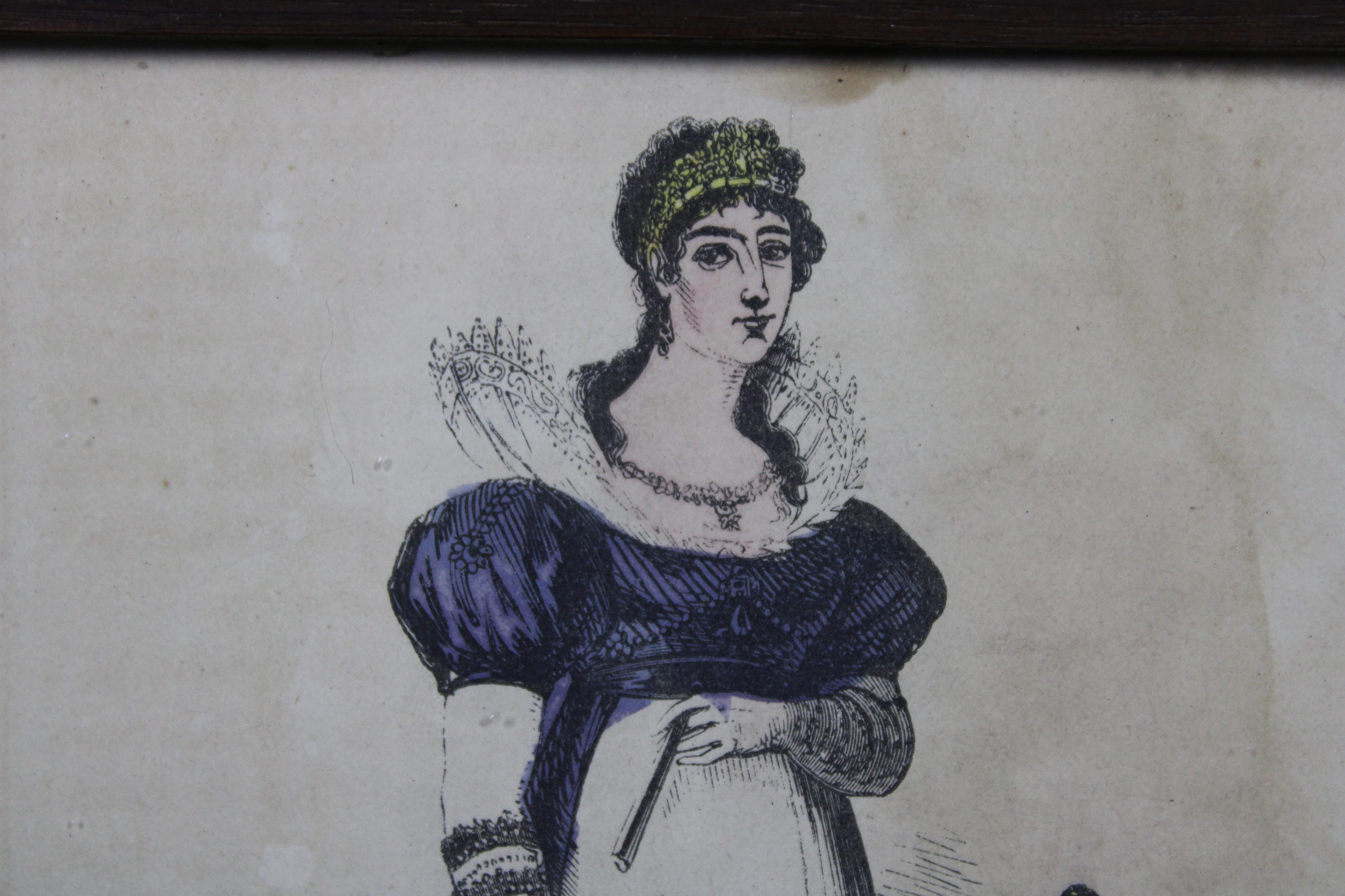 19th Century Antique Napoleonic Colored Engraving Josephine Bonaparte Empress of France