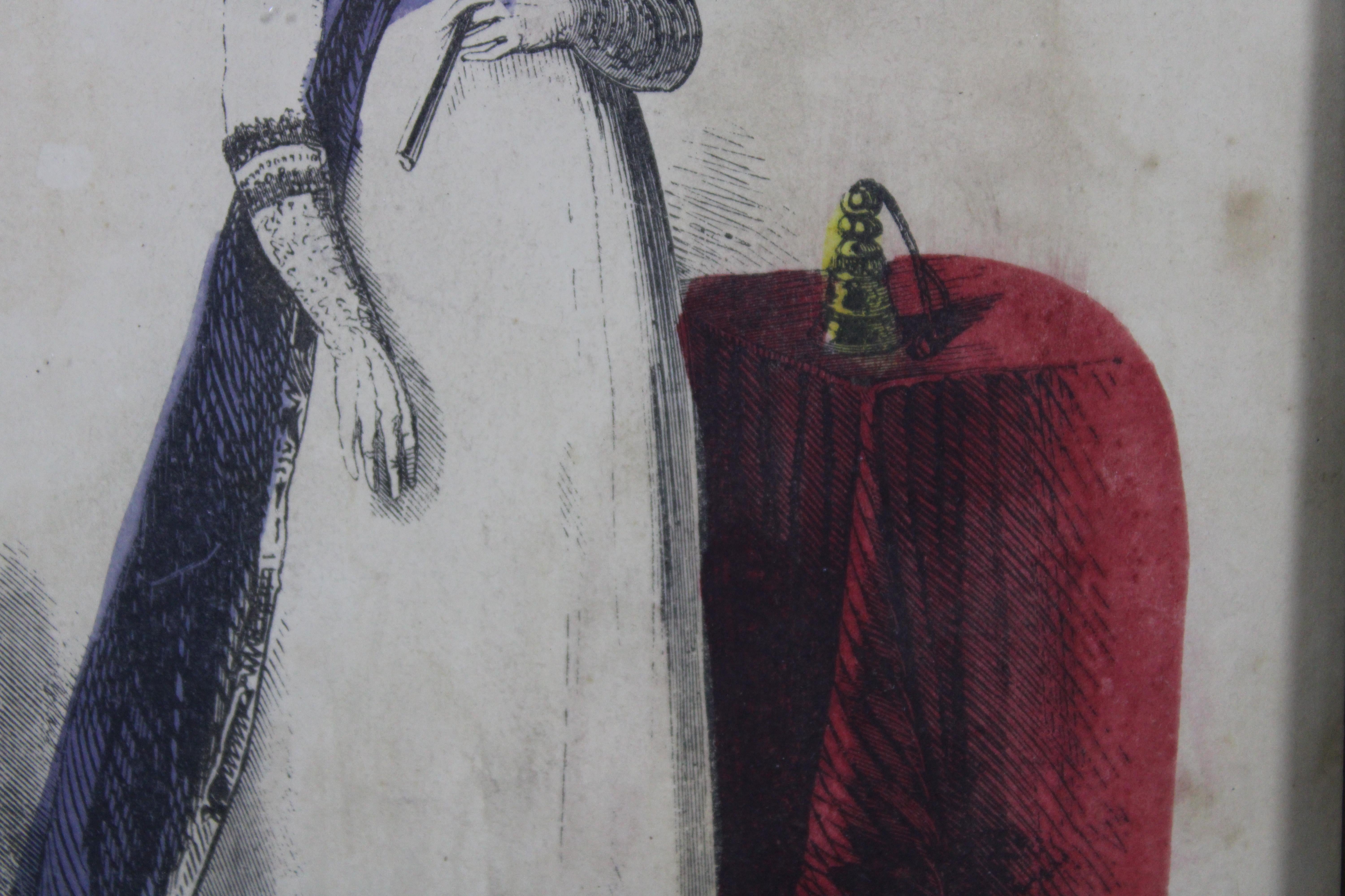 Paper Antique Napoleonic Colored Engraving Josephine Bonaparte Empress of France