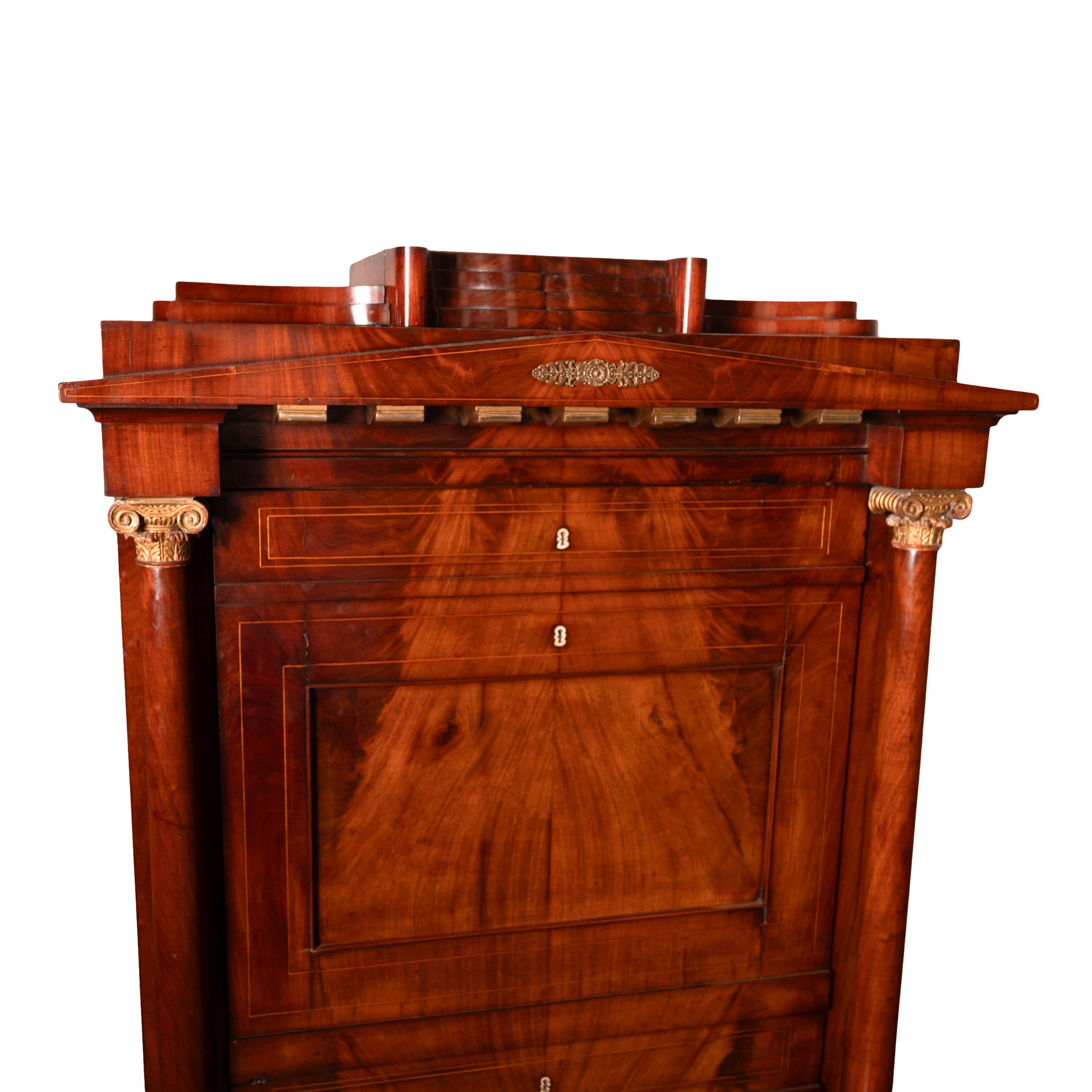 Antique Napoleonic French Empire Parcel-Gilt Mahogany Wine Cabinet Armoire 1810 For Sale 5