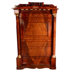 Antique Napoleonic French Empire Parcel-Gilt Mahogany Wine Cabinet Armoire 1810