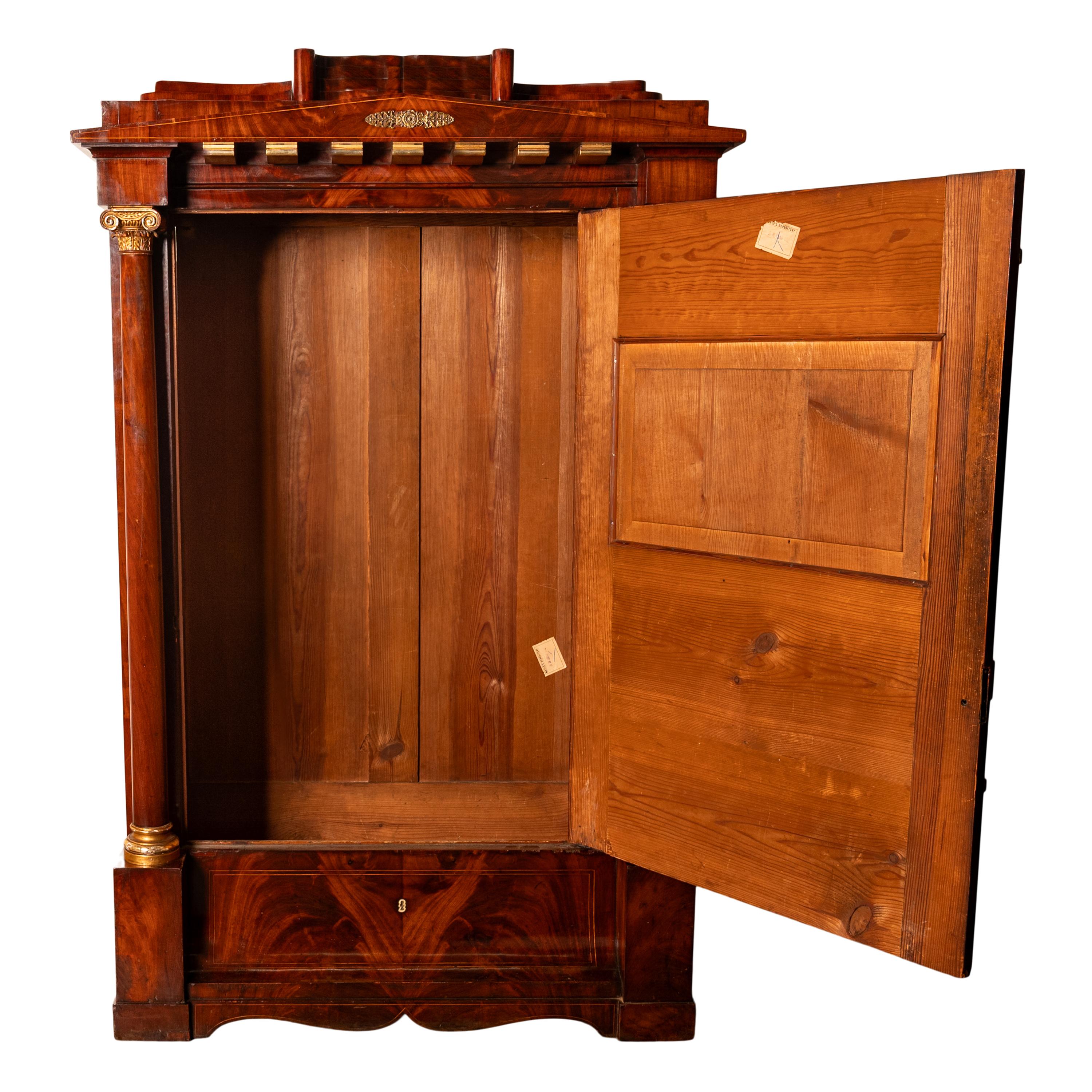 Antique Napoleonic French Empire Parcel-Gilt Mahogany Wine Cabinet Armoire 1810 For Sale 1