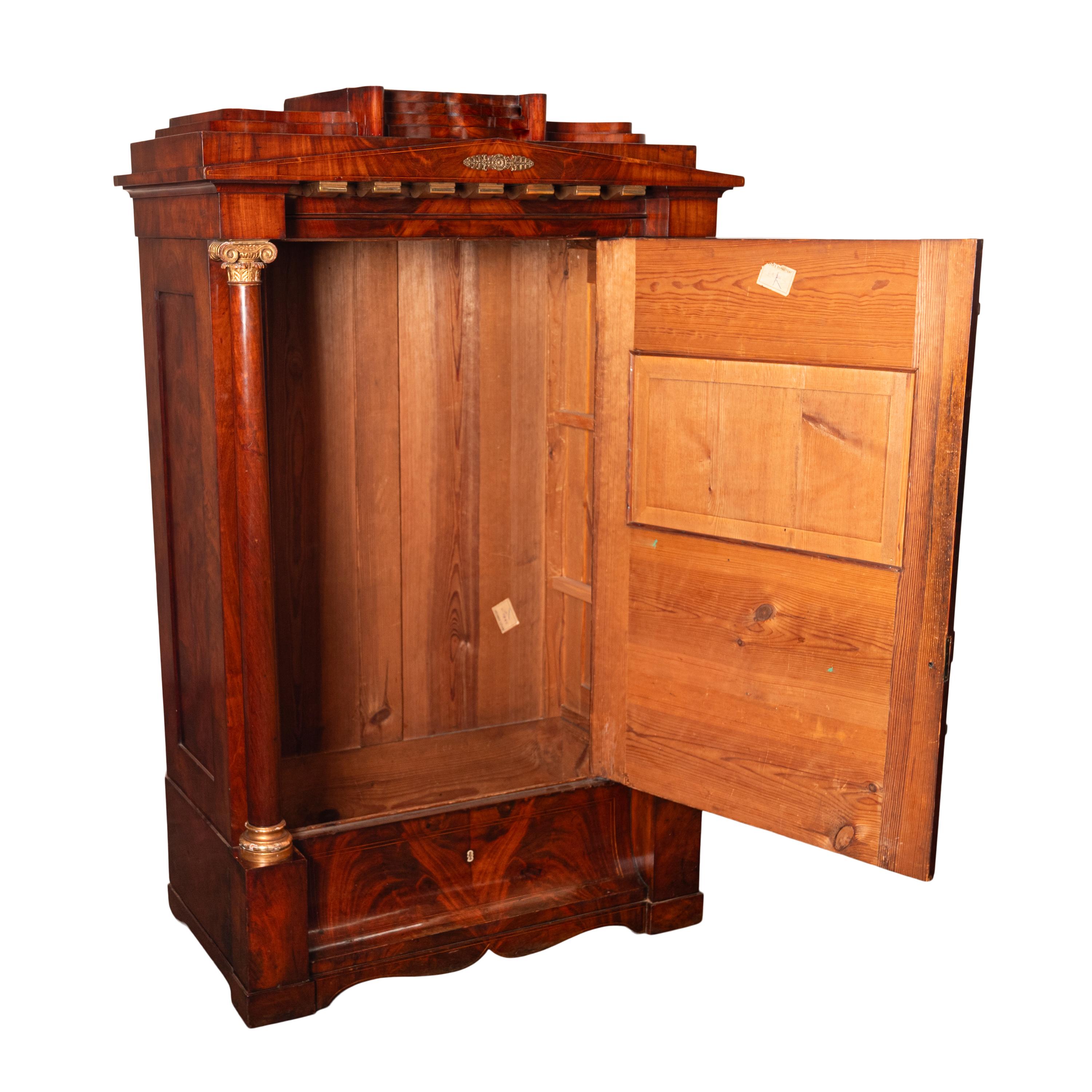 Antique Napoleonic French Empire Parcel-Gilt Mahogany Wine Cabinet Armoire 1810 For Sale 2