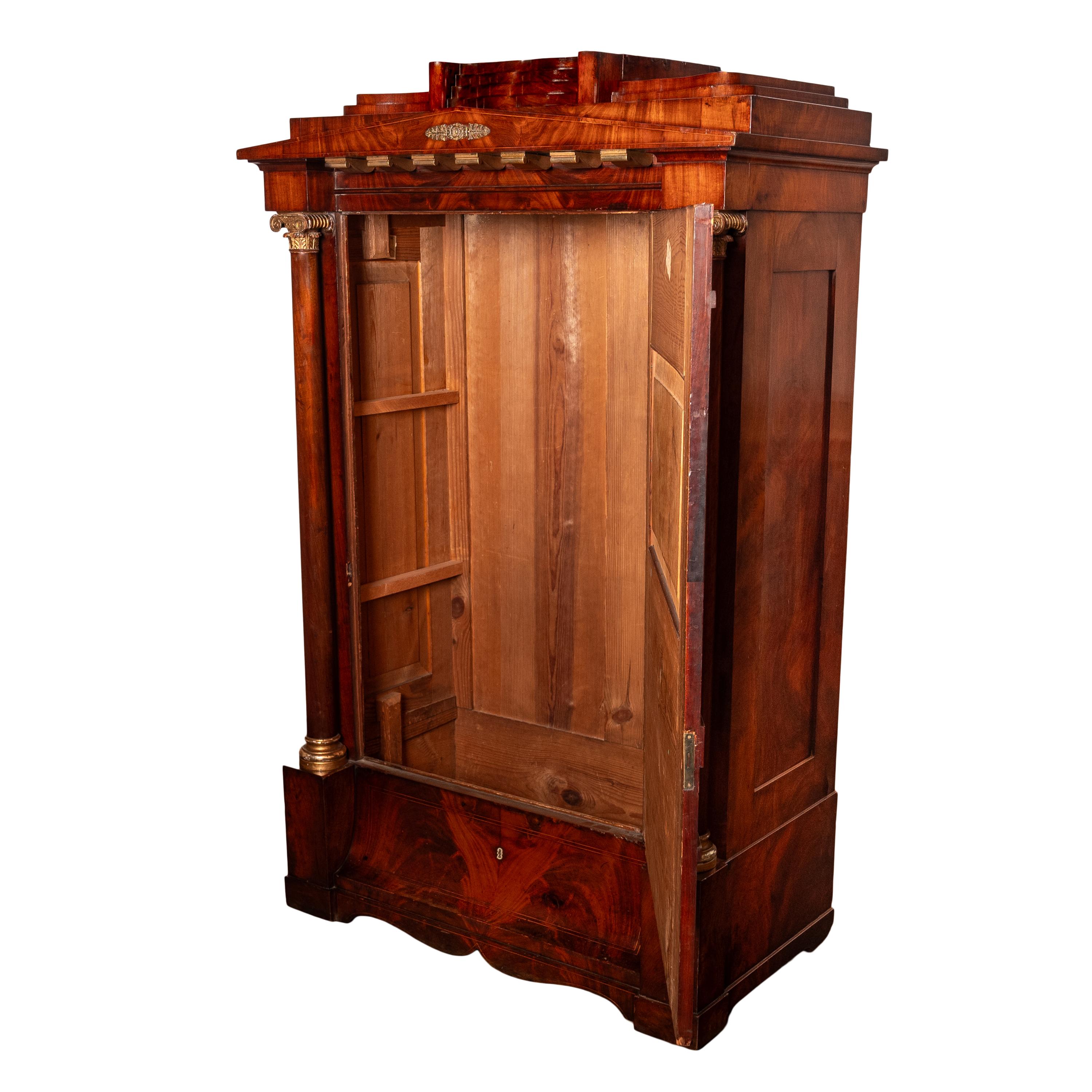 Antique Napoleonic French Empire Parcel-Gilt Mahogany Wine Cabinet Armoire 1810 For Sale 3