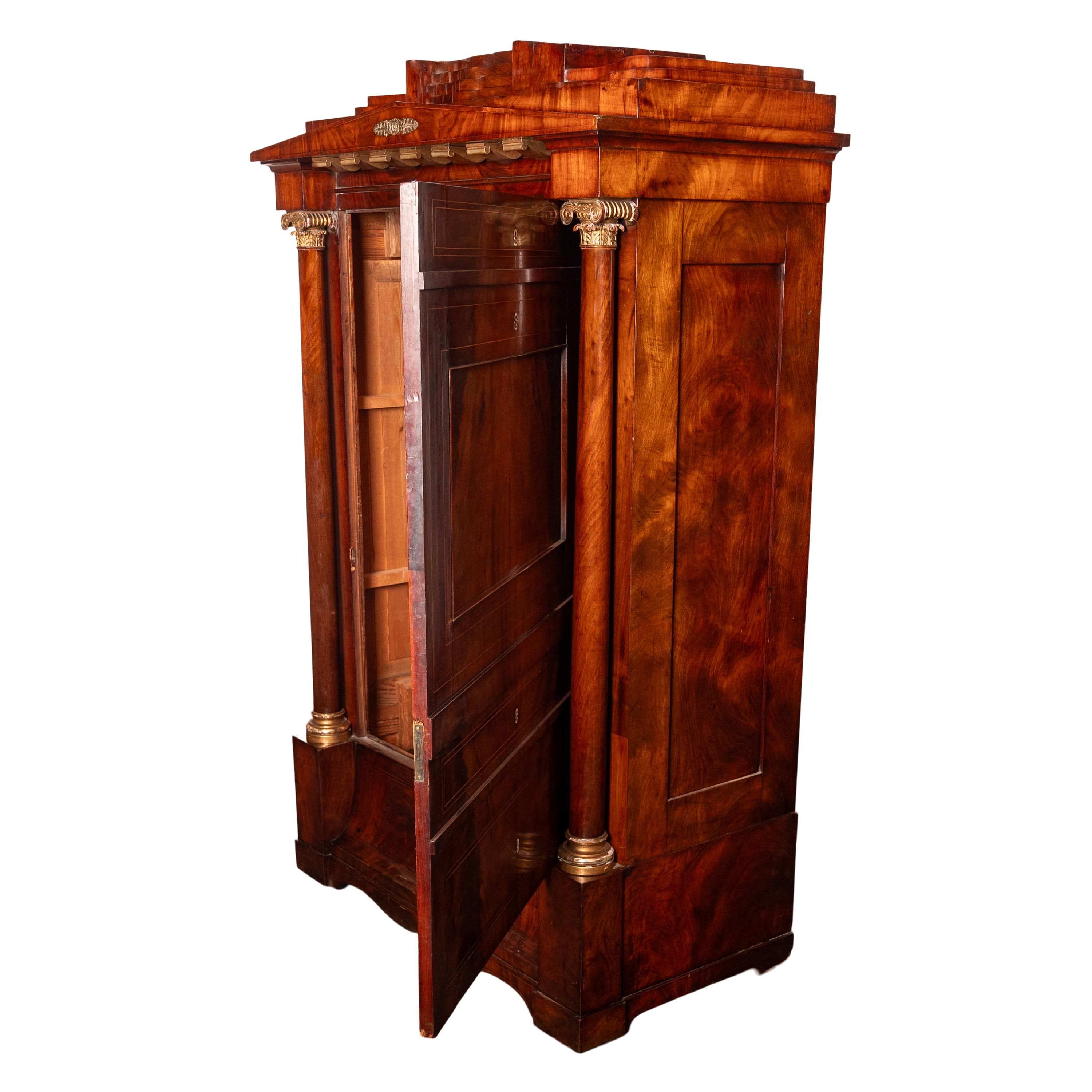 Antique Napoleonic French Empire Parcel-Gilt Mahogany Wine Cabinet Armoire 1810 For Sale 4