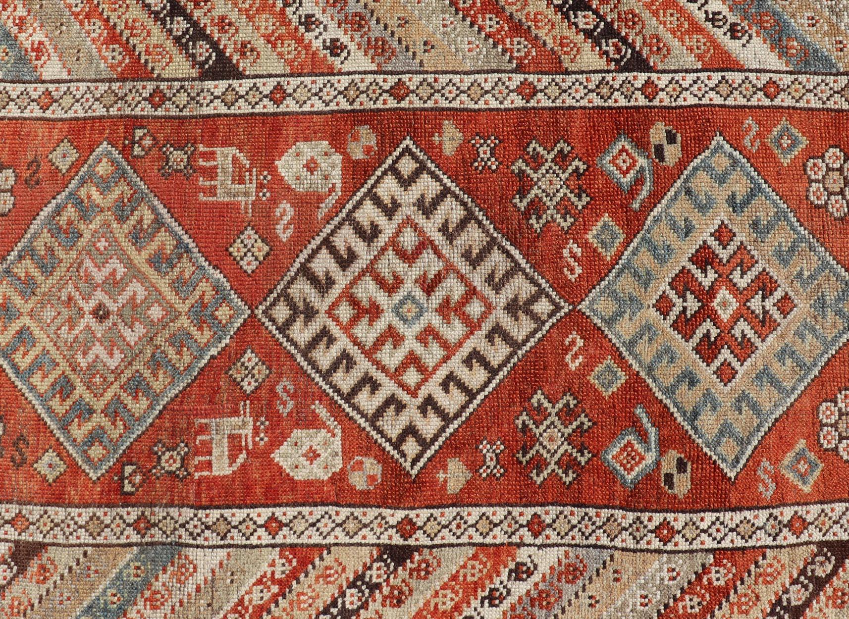Hand-Knotted Antique Narrow and Long Kurdish Runner in Wool with Medallion Tribal Design For Sale