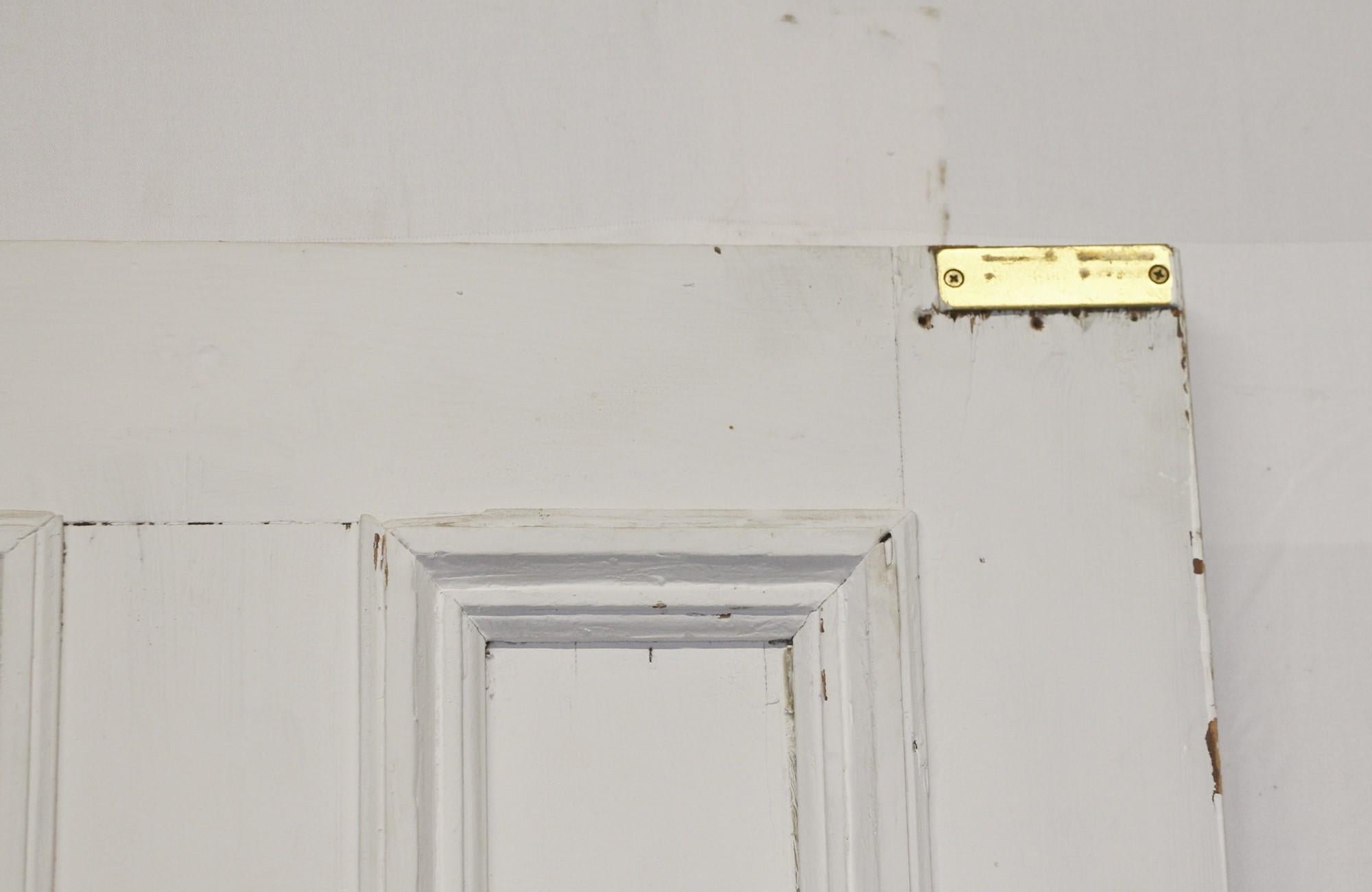 20th Century Antique Narrow White Wood Door 5 Panes W/ Hardware