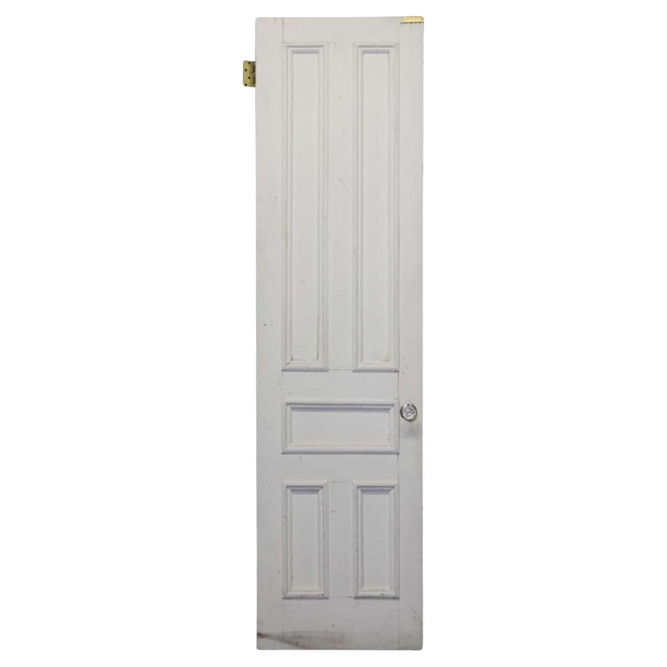 Antique Narrow White Wood Door 5 Panes W/ Hardware