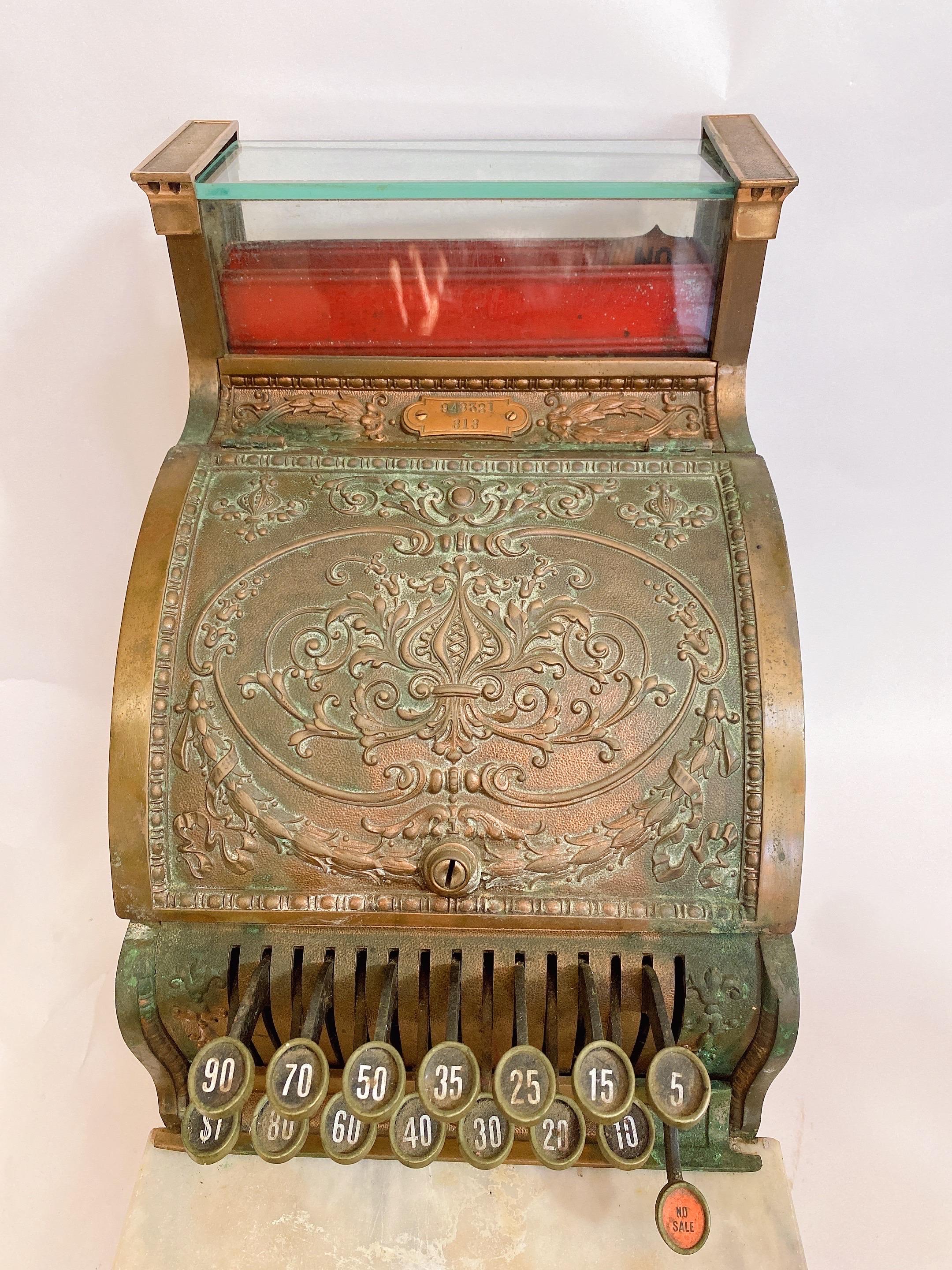 Cash register in nickel-plated chased brass with white marble edge. “National”, Dayton Ohio, USA, 1880-1910.
A very decorative object.