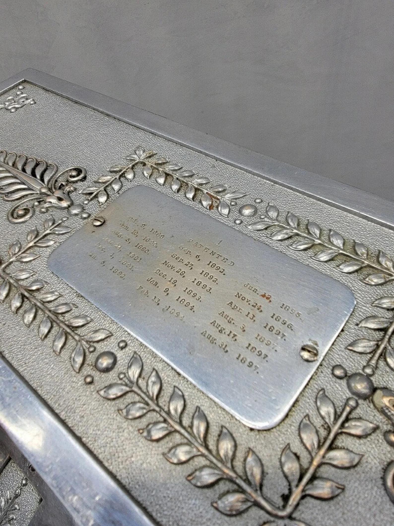 American Colonial Antique National Cash Register on Custom Antique Industrial Standing Cash Drawer For Sale