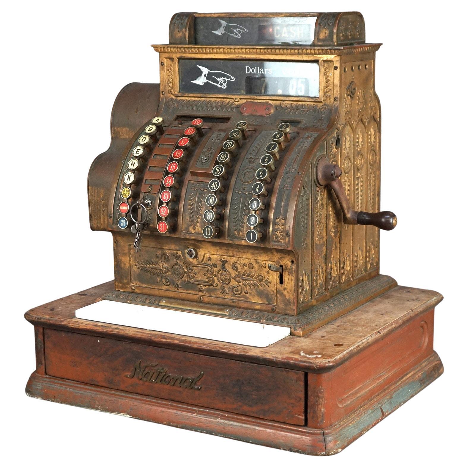 Antique National Nickel Plated Brass Country Store Cash Register Model 441 C1920