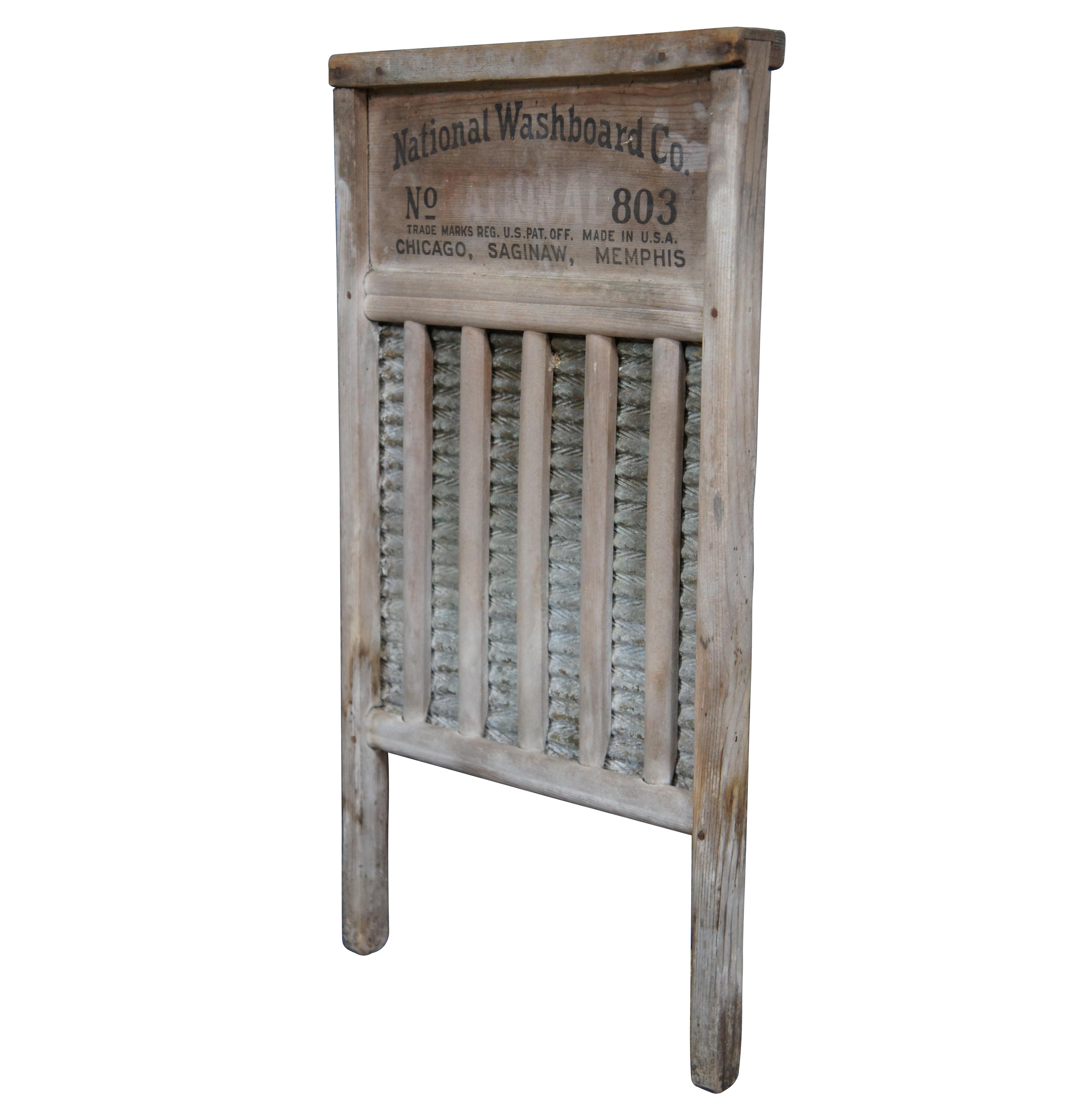 Antique wood and metal, sanitary front drain wash board by The National Washboard Company, The Brass King, Top Notch, Number 803. Size: 24
