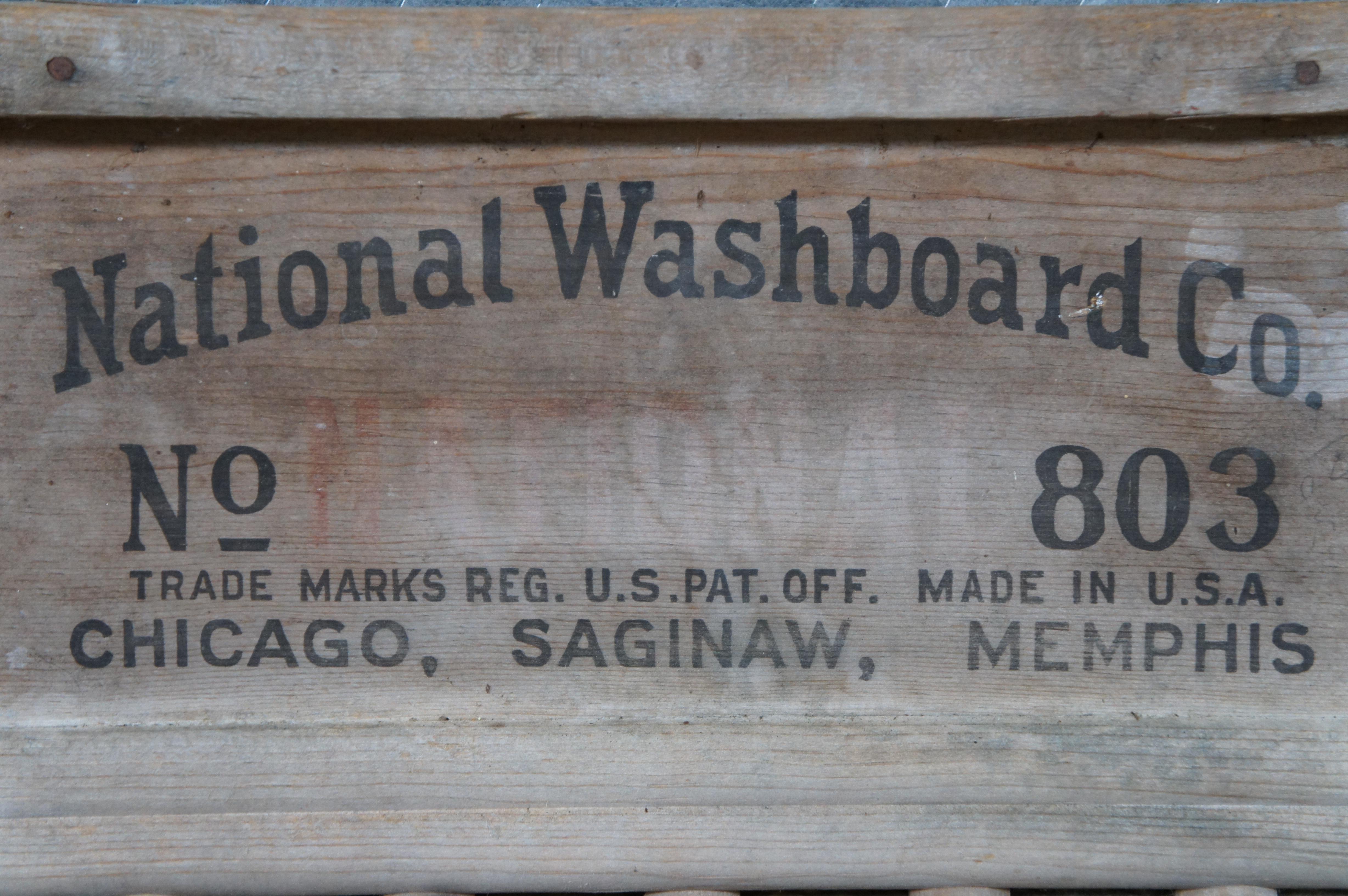 Antique National Washboard Co Brass King Laundry Wash Board No 803 1