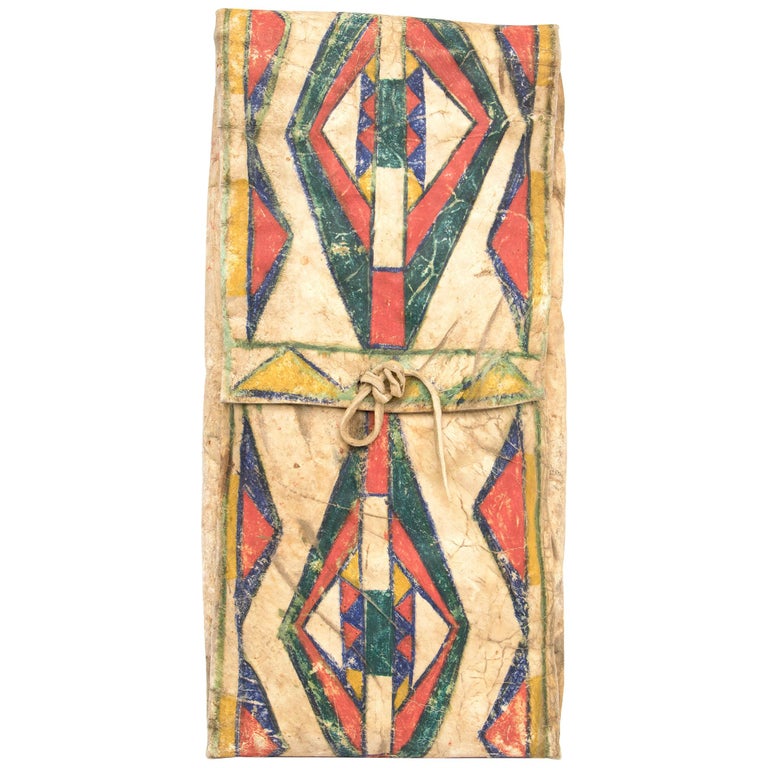 Antique Native American Abstract Painted Parfleche Envelope, Crow, 19th Century For Sale