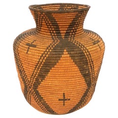 Vintage Native American Basketry Olla with Crosses, Apache, circa 1910, Brown