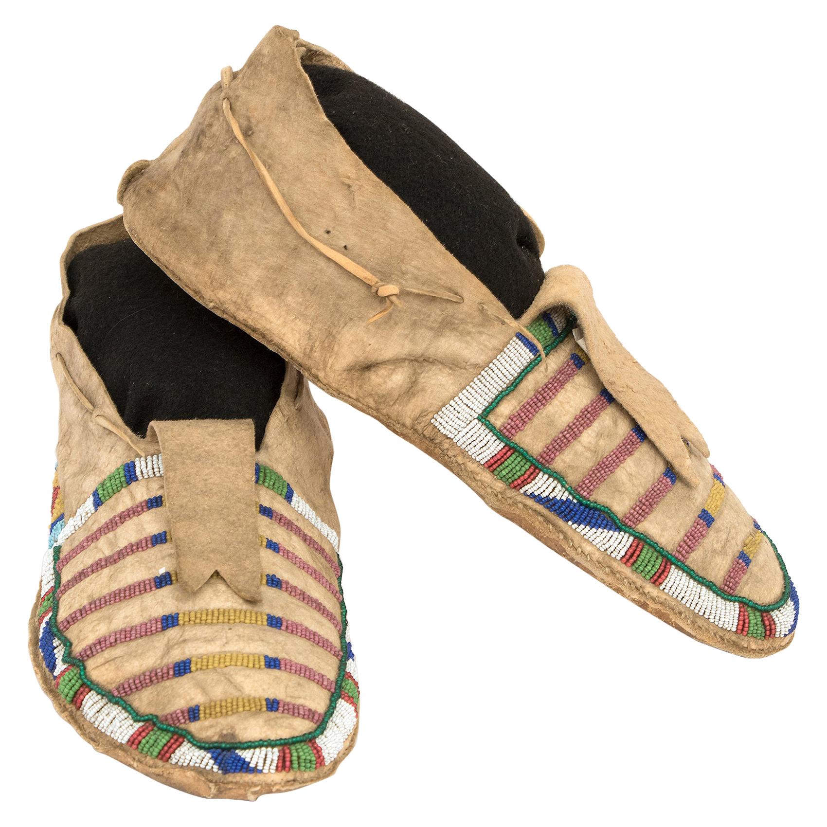 Antique Native American Beaded Moccasins, Crow 'Plains Indian', circa 1870