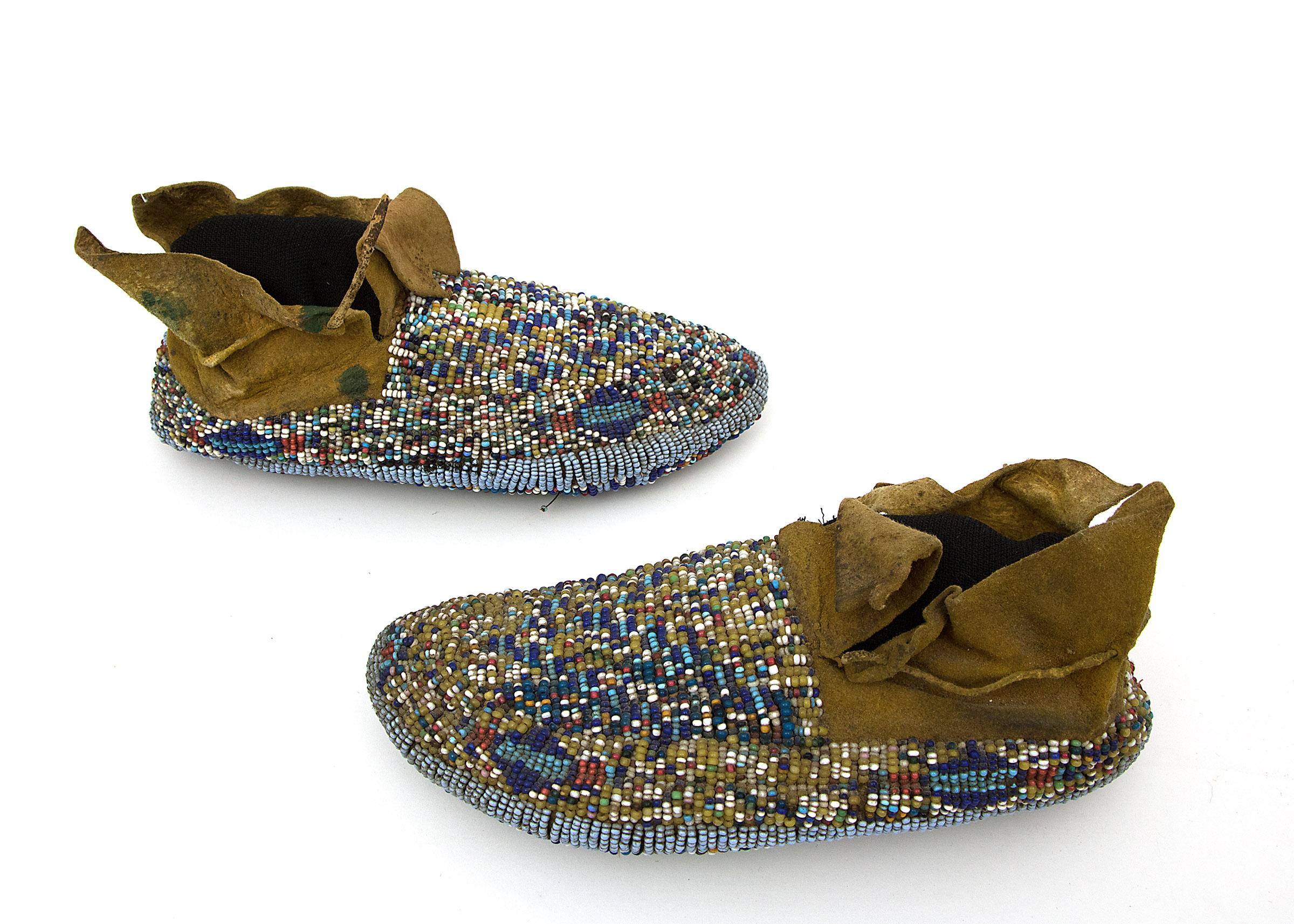 19th Century Antique Native American Childs Ceremonial Beaded Moccasins, Cheyenne, circa 1900