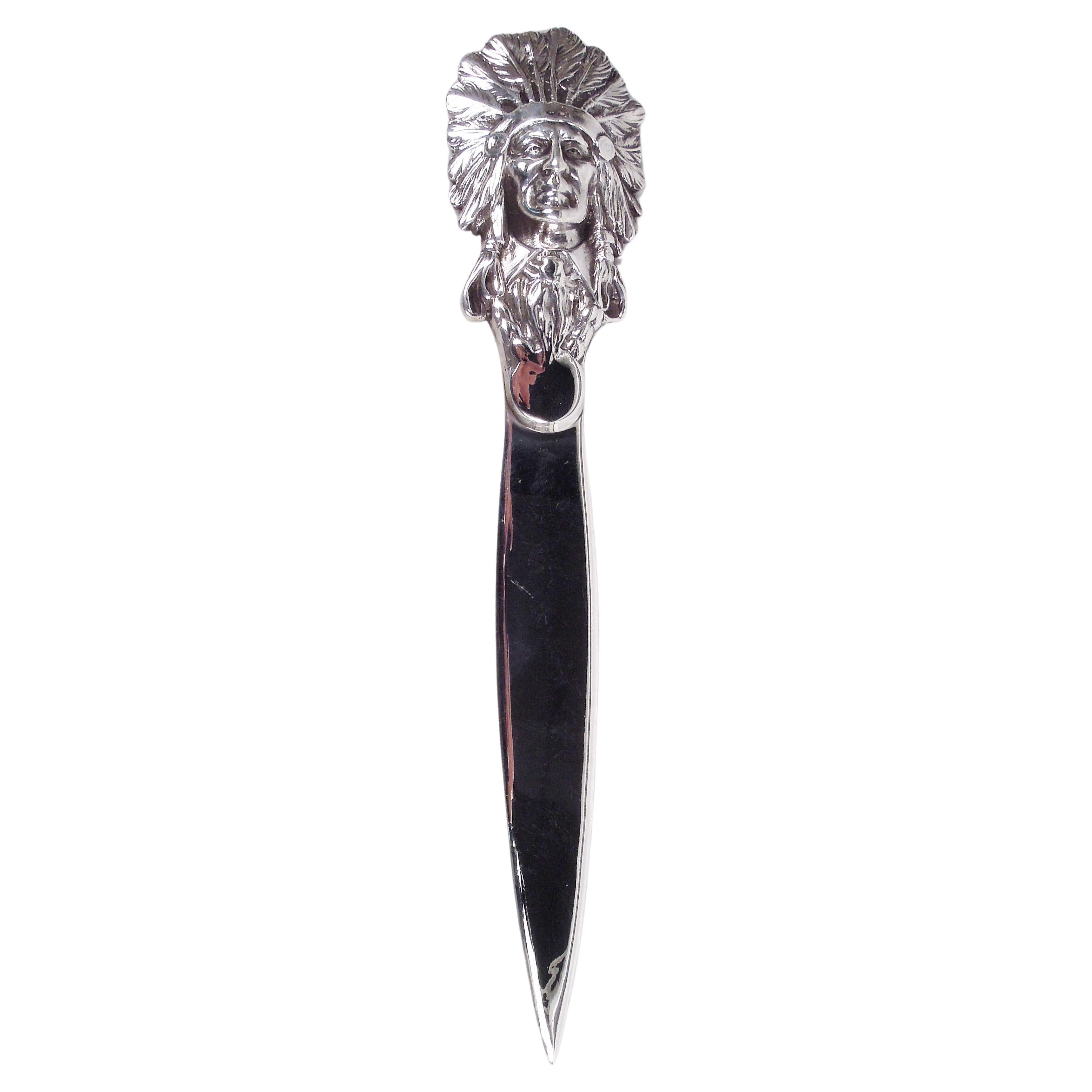 Coupe-papier ancien chef indien amérindien en argent sterling en vente