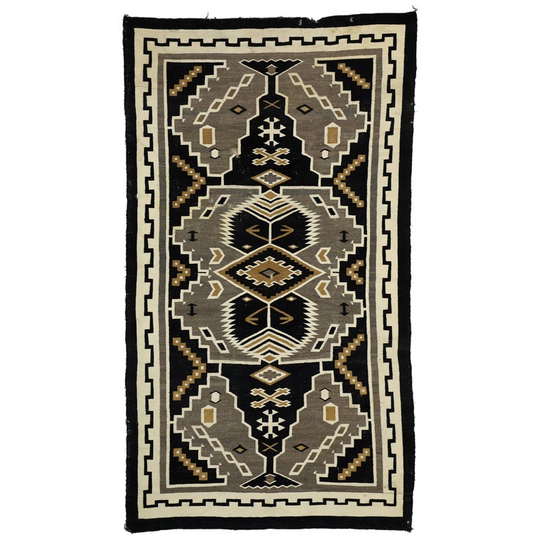 Antique Native American Indian Kilim Rug with Navajo Two Grey Hills