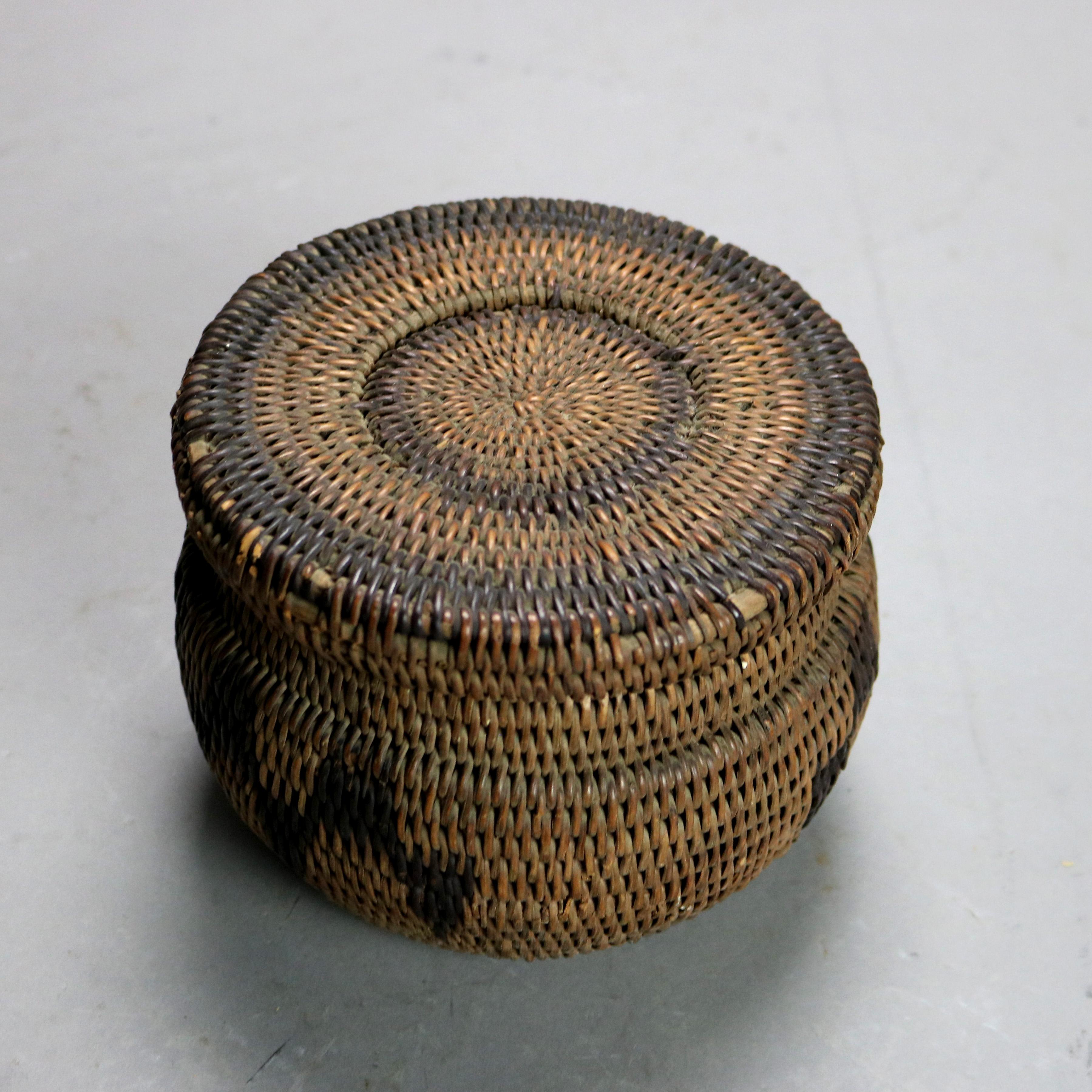Native American Reed Antique Native American Indian Southwest Navajo Woven Reed Lidded ...