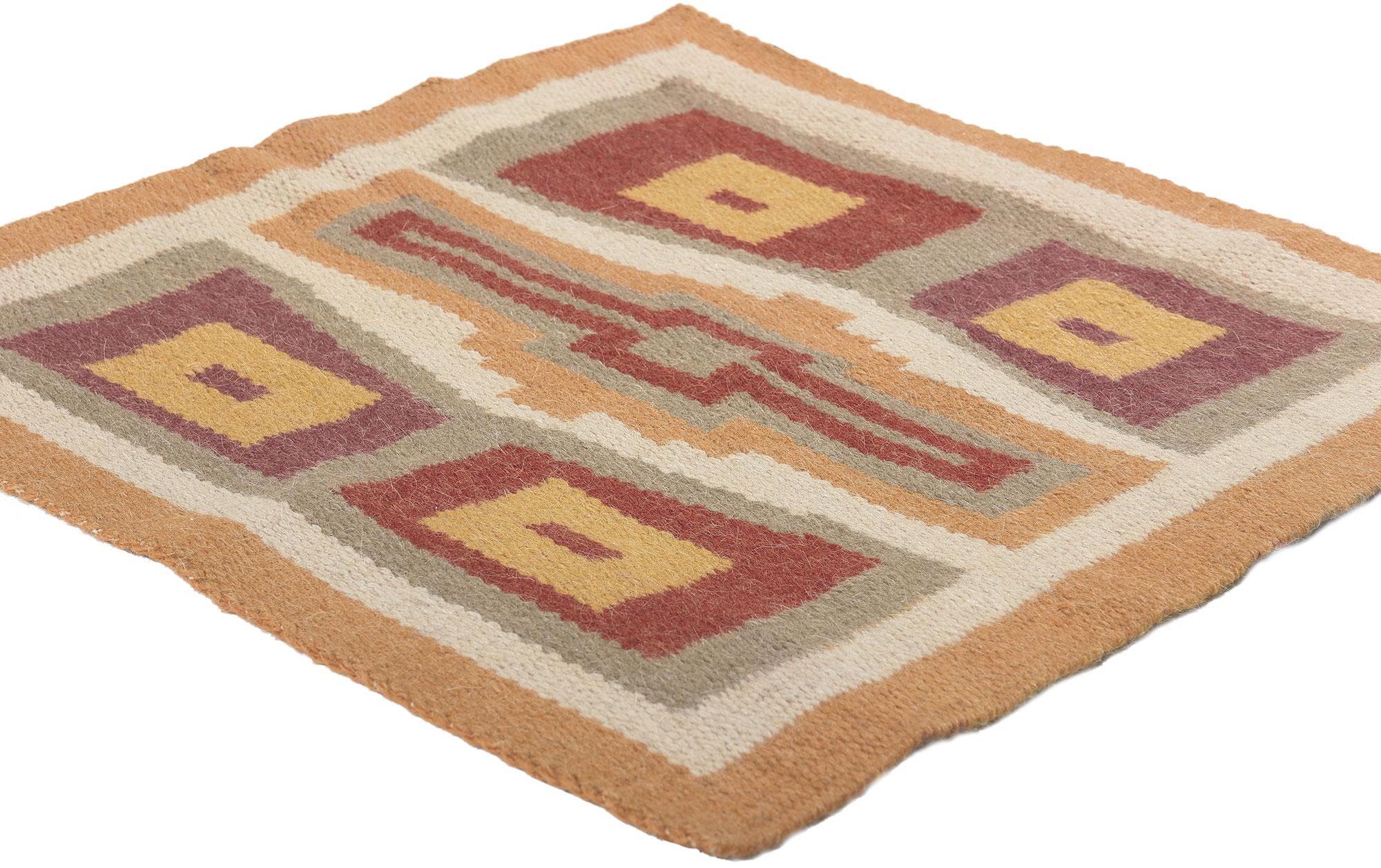 ​78662 Small Square Antique Teec Nos Pos Navajo Rug, 02'00 x 02'00. Behold the modern desert elegance of the Southwest, marrying the nomadic charm of Native American culture in this small handwoven wool antique Teec Nos Pos Navajo rug. This