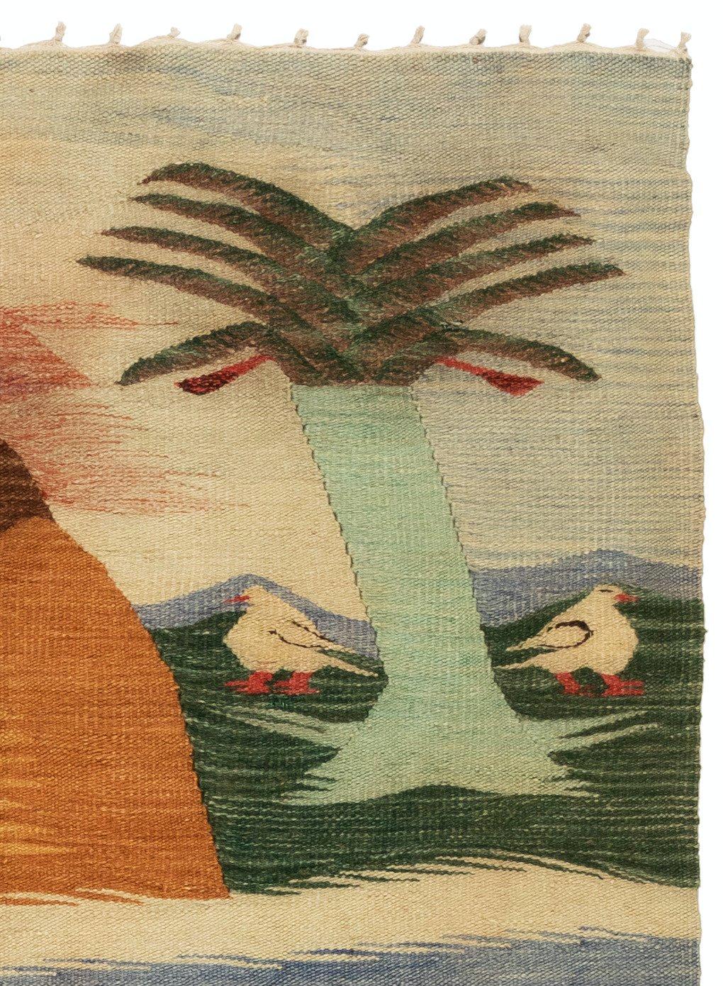 North American Antique Native American Navajo Landscape Weaving Rug with Birds, circa 1930s