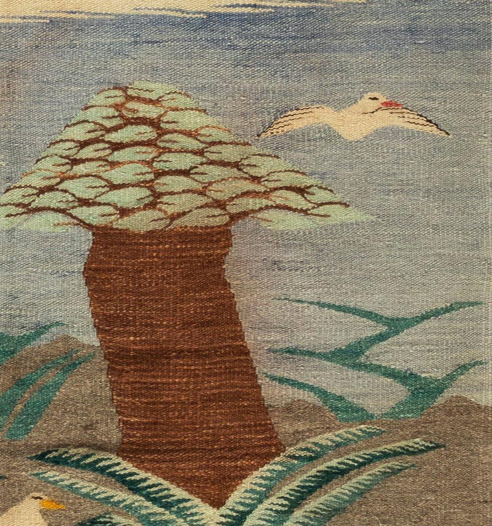 Hand-Knotted Antique Native American Navajo Landscape Weaving Rug with Birds, circa 1930s