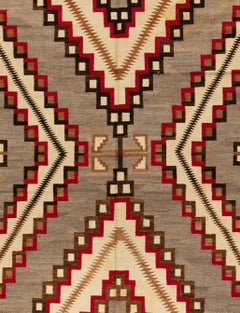 Antique Native American Navajo Large Geometric Grey Ivory Rug, circa 1920s-1930s