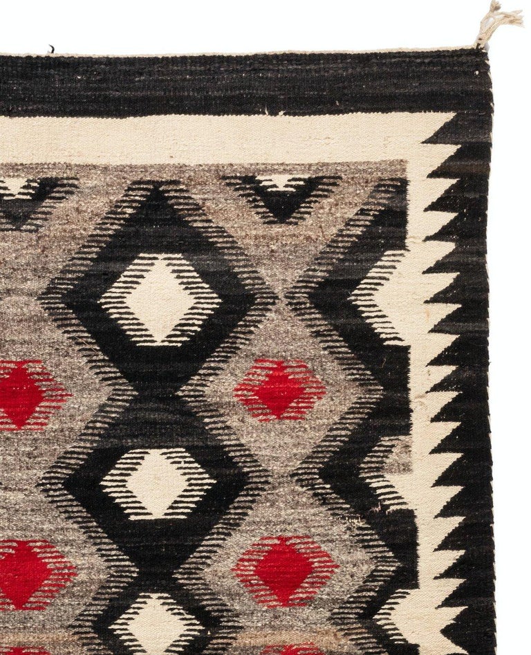Antique Red Grey Black Geometric Native American Navajo Tribal Rug