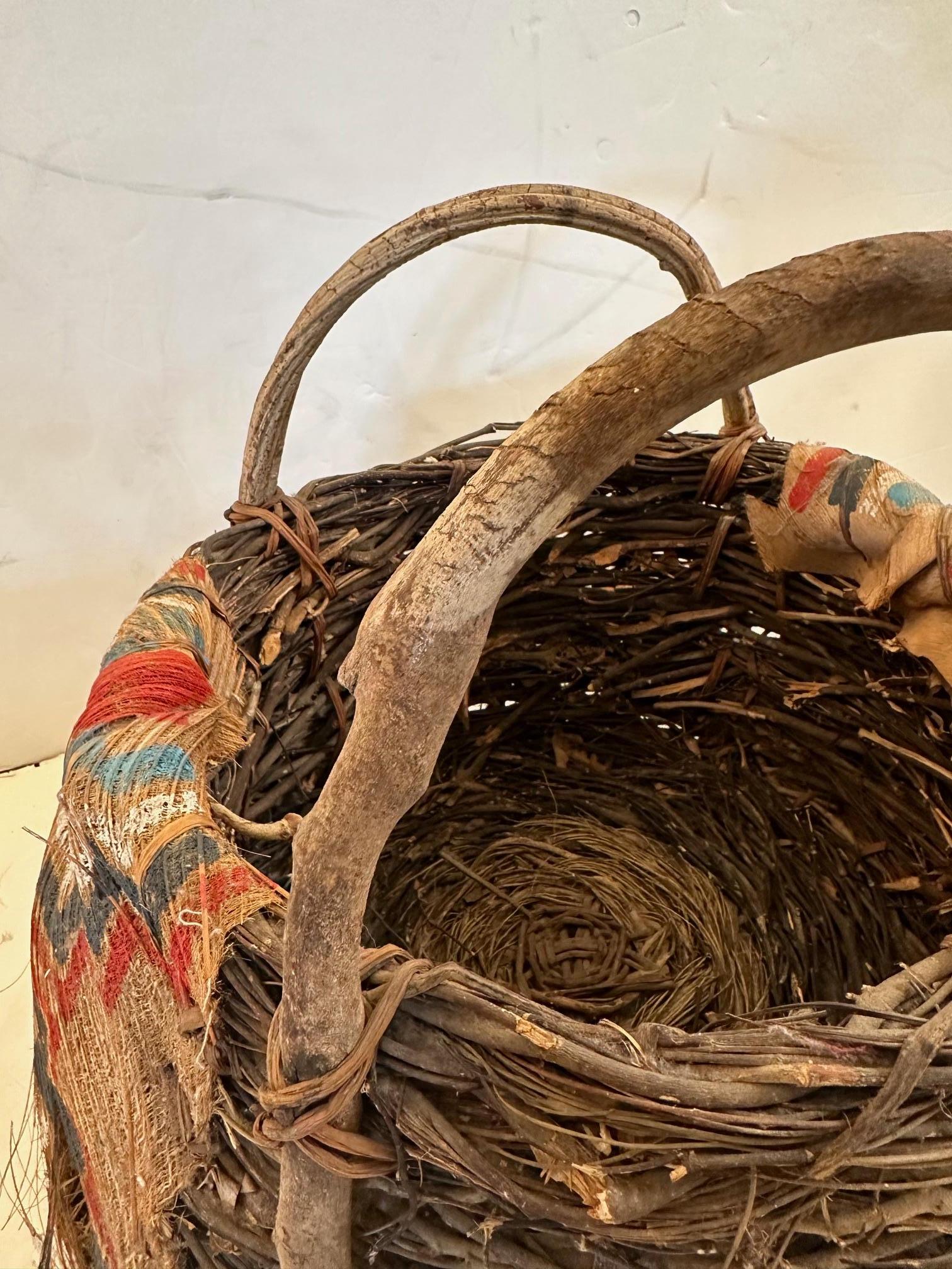 Antique Native American Painted Bark & Twig Basket For Sale 5