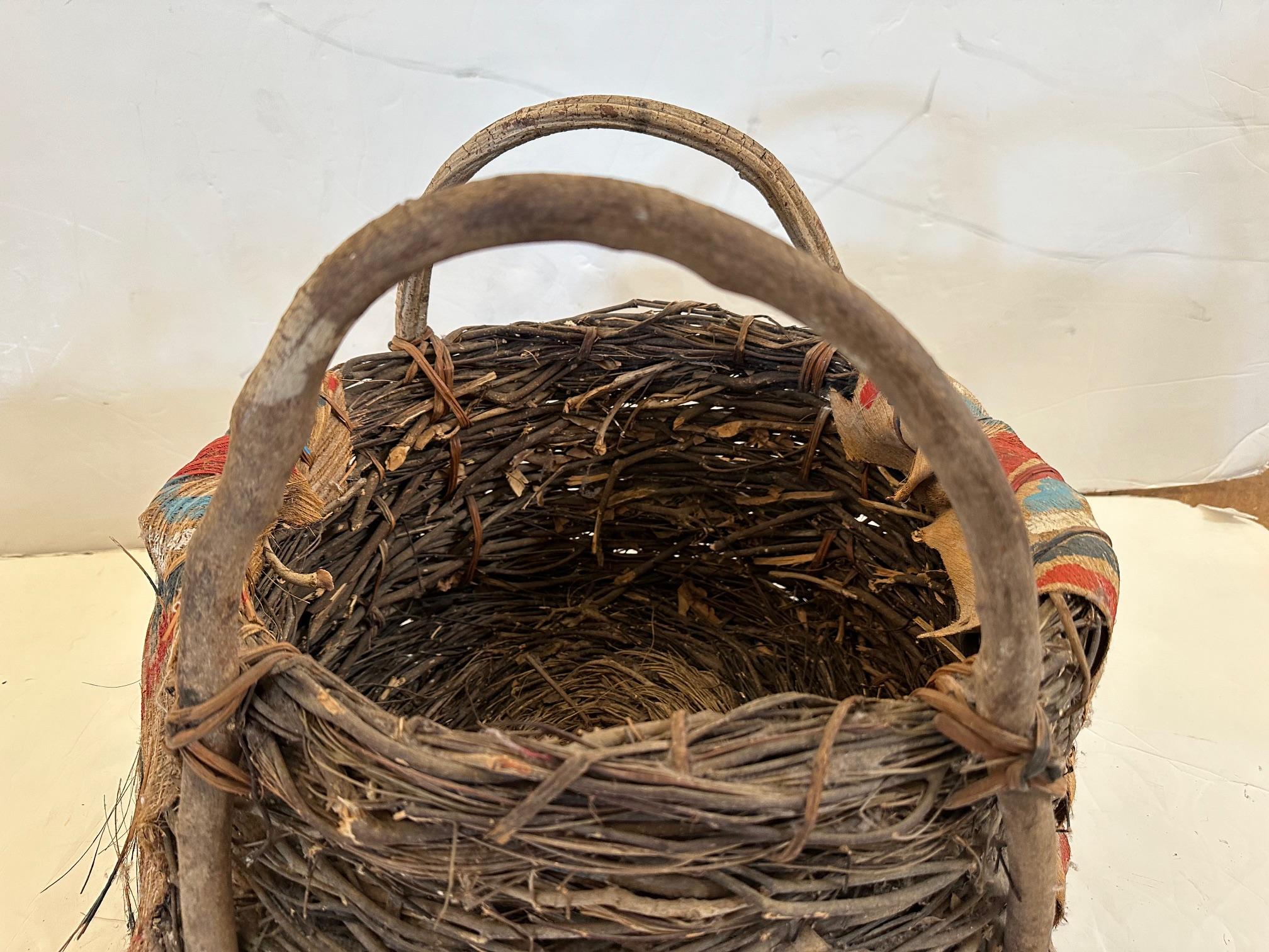 Antique Native American Painted Bark & Twig Basket For Sale 6