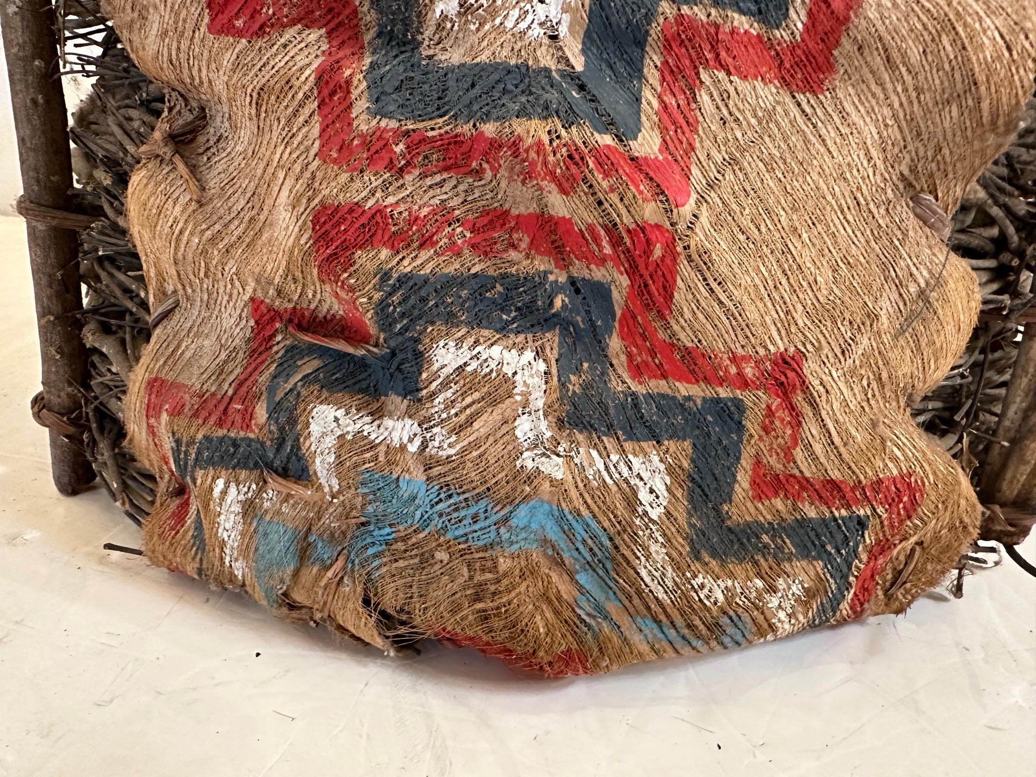 Tribal Antique Native American Painted Bark & Twig Basket For Sale