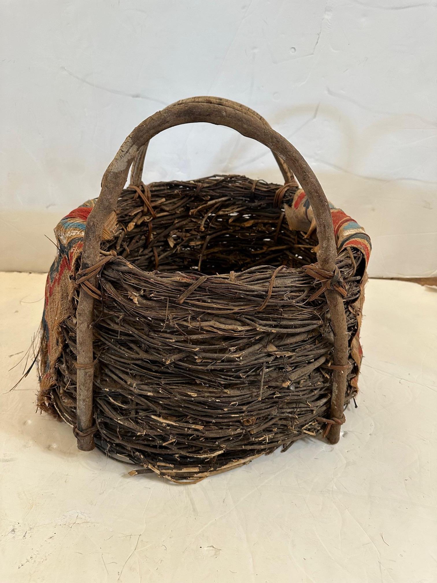 Antique Native American Painted Bark & Twig Basket For Sale 2