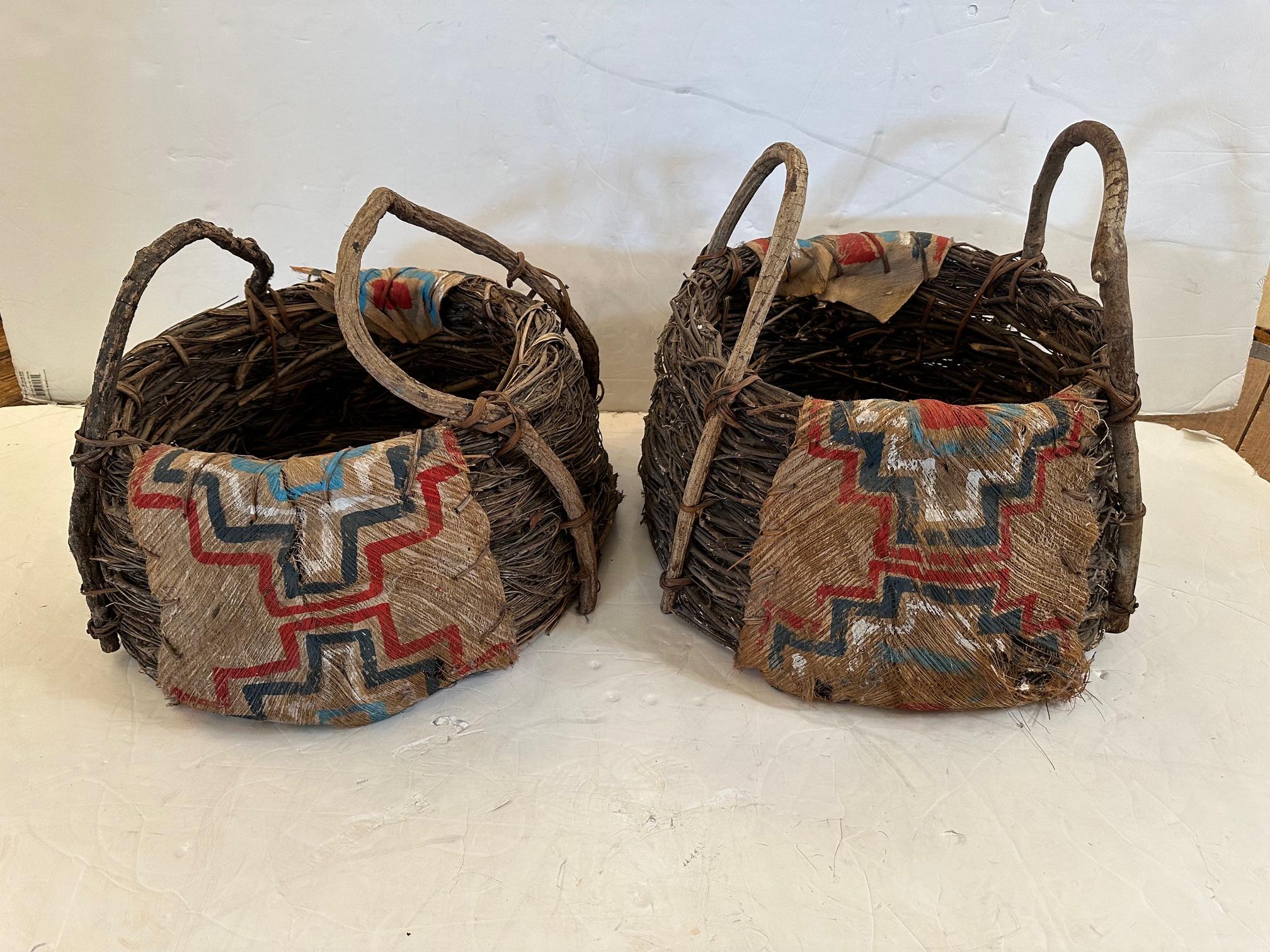 Antique Native American Painted Bark & Twig Basket For Sale 3