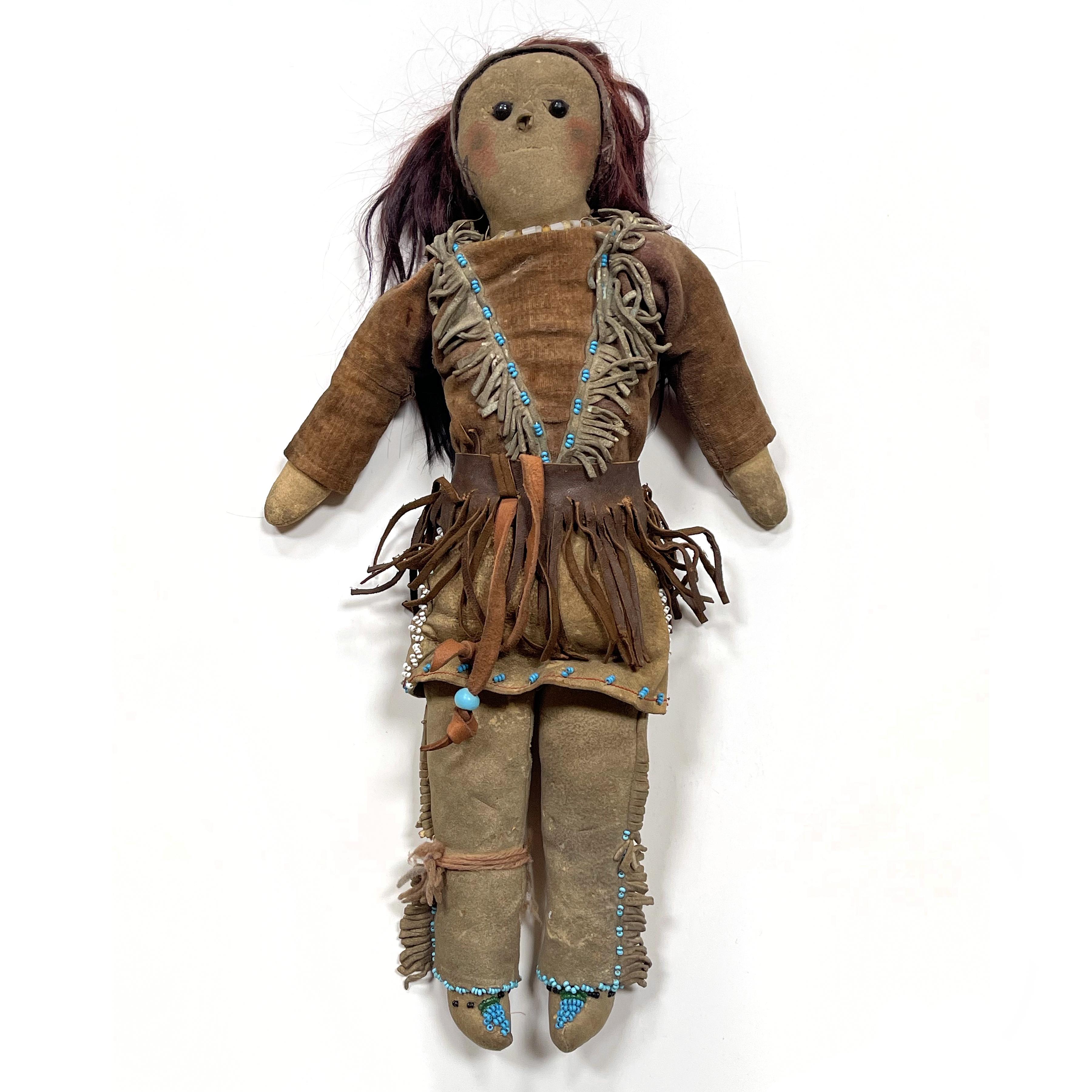 Here is an exceptional piece, fresh from a vintage estate.

This beautiful antique Native American doll has incredible presence and a fantastic patina from years of play. Measuring 15
