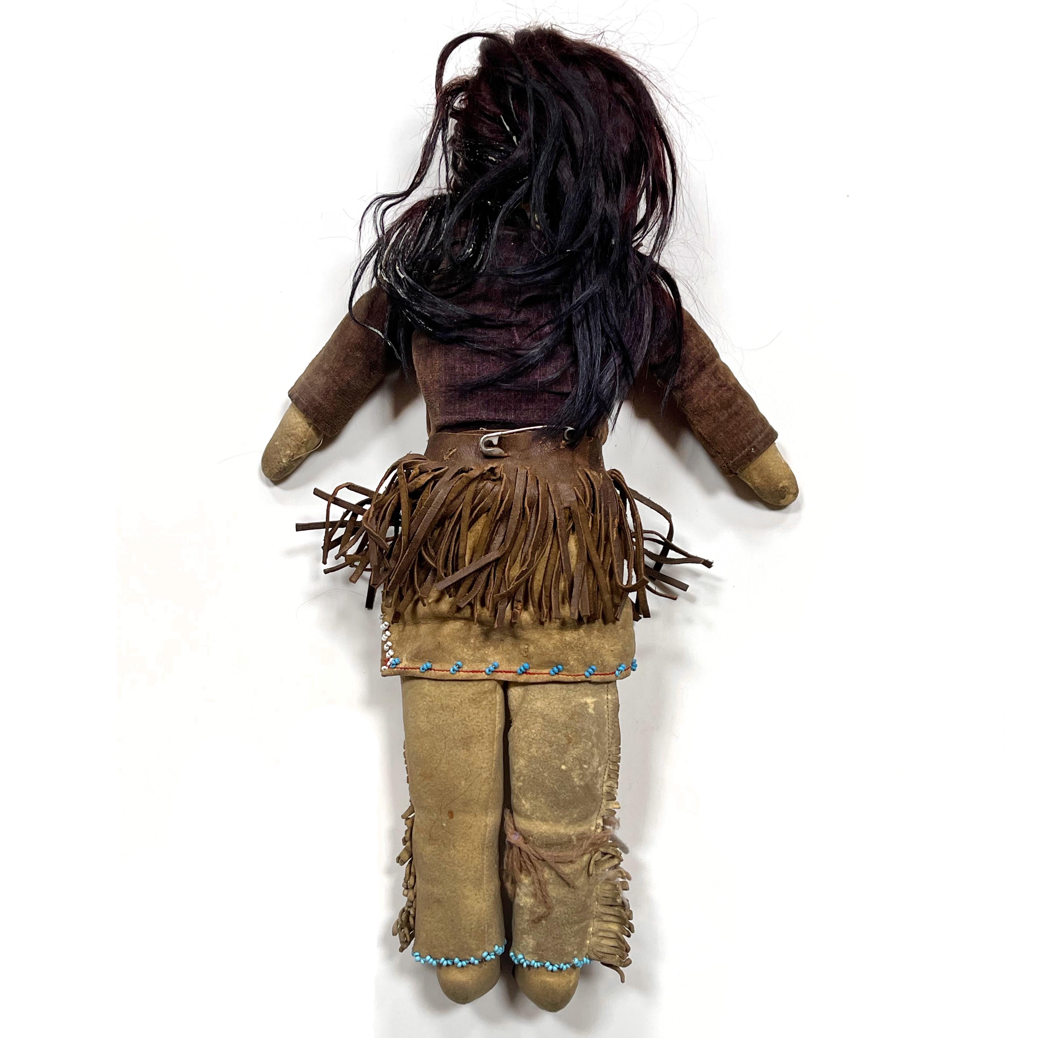 Leather Antique Native American Plains Indian Doll For Sale