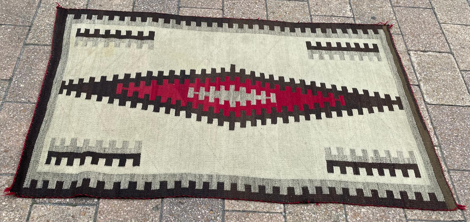 Wool Antique Native American Rug Navajo, Two Gray Hills  For Sale