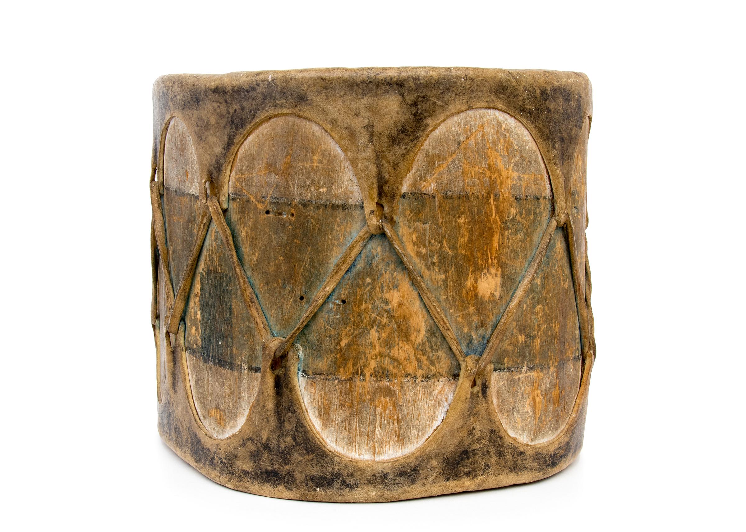 Hand-Painted Antique Native American Southwestern Pueblo Drum, circa 1915-1930s, Brown, Black