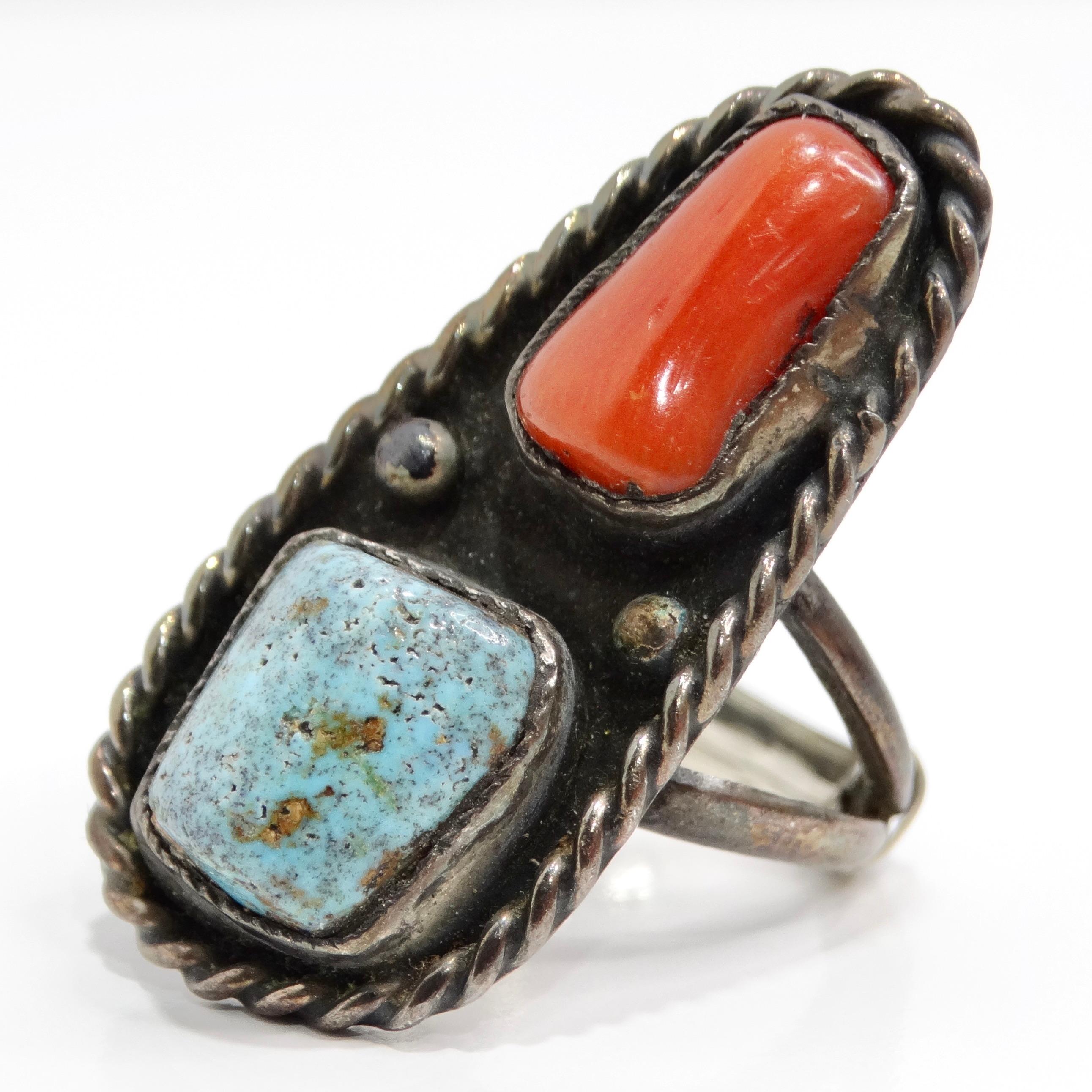 Antique Native American Turquoise Silver Ring In Good Condition For Sale In Scottsdale, AZ