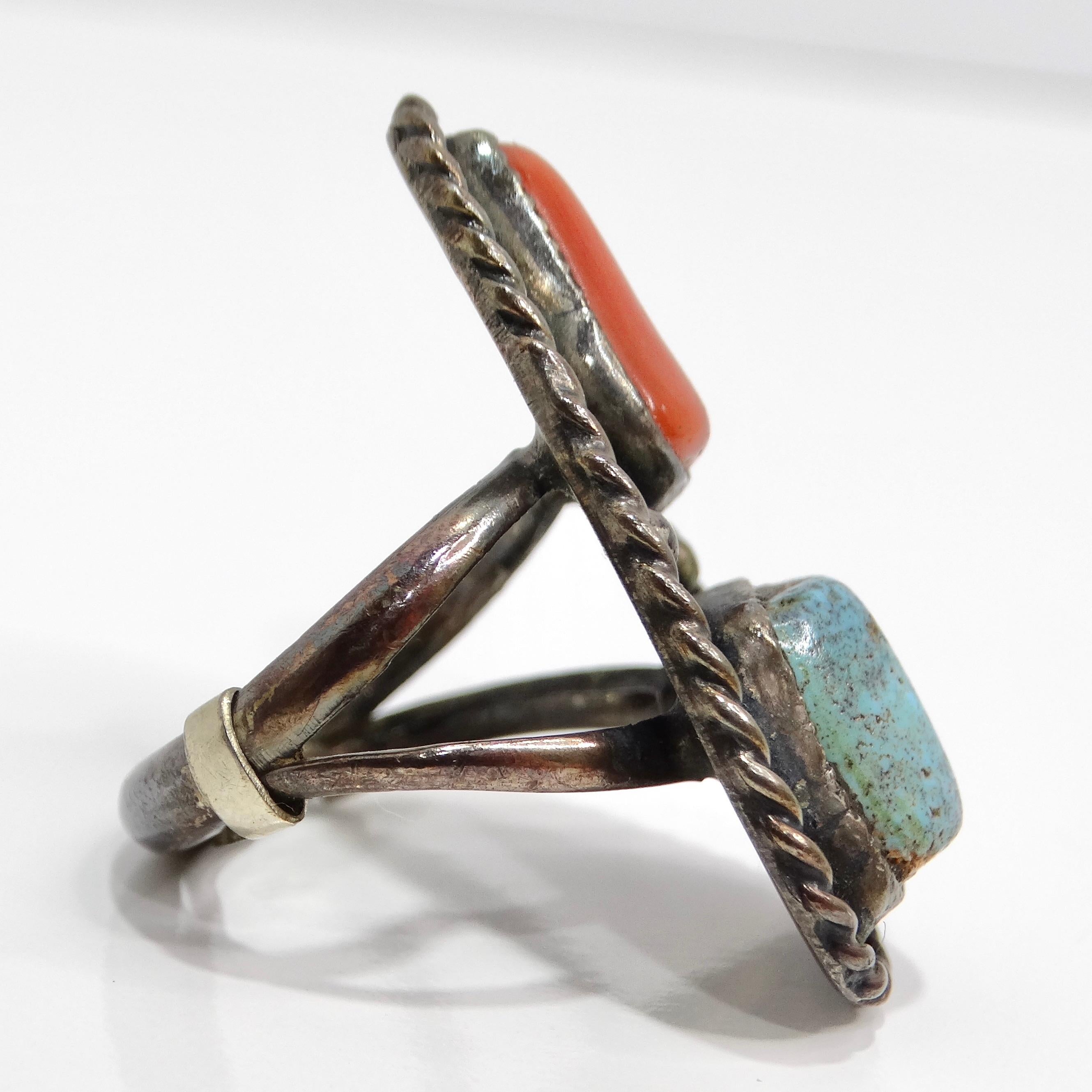 Antique Native American Turquoise Silver Ring For Sale 2