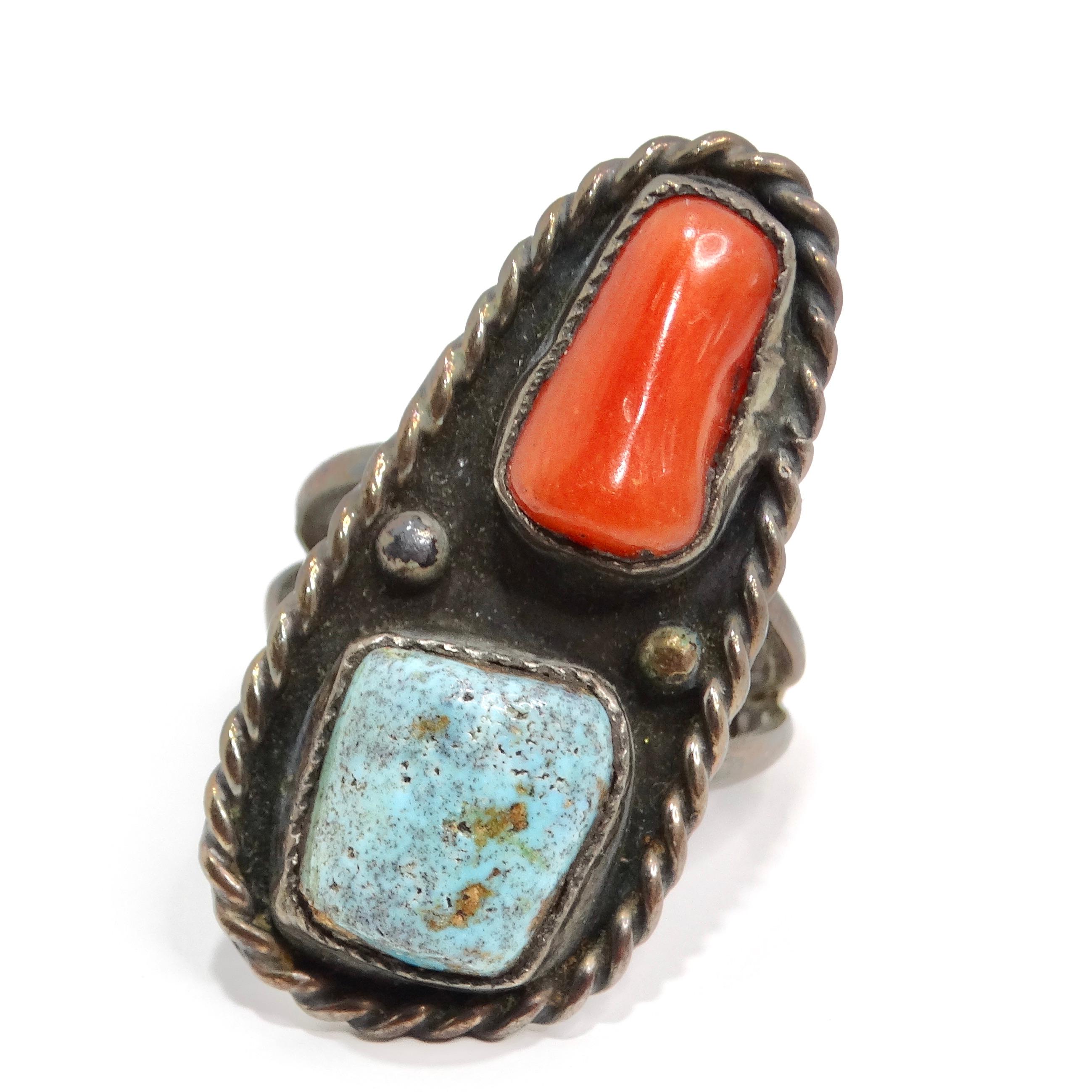 Antique Native American Turquoise Silver Ring For Sale