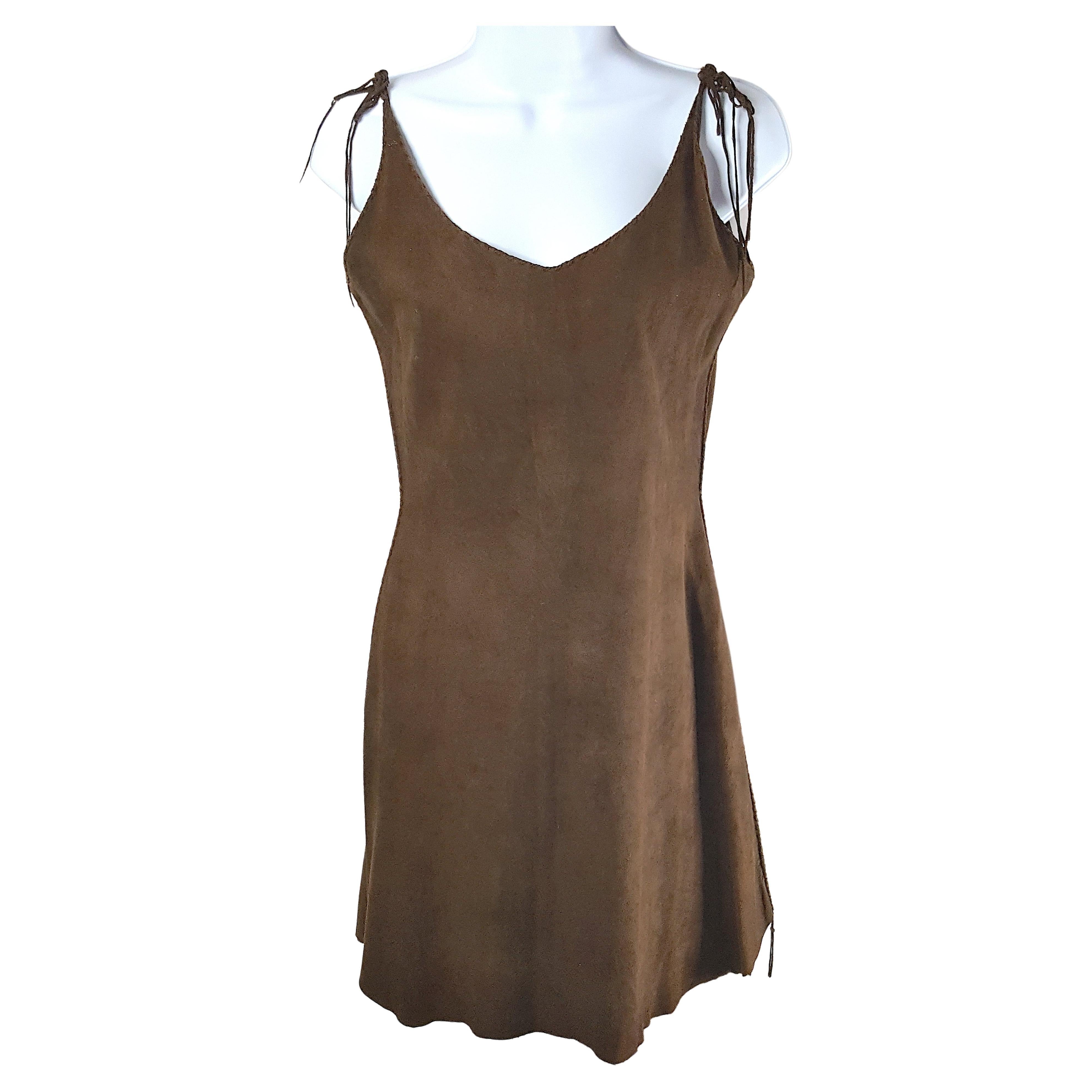 Antique NativeAmerican LeatherBraidedSeamsStrapsNeckline Sleeveless Hide Dress For Sale