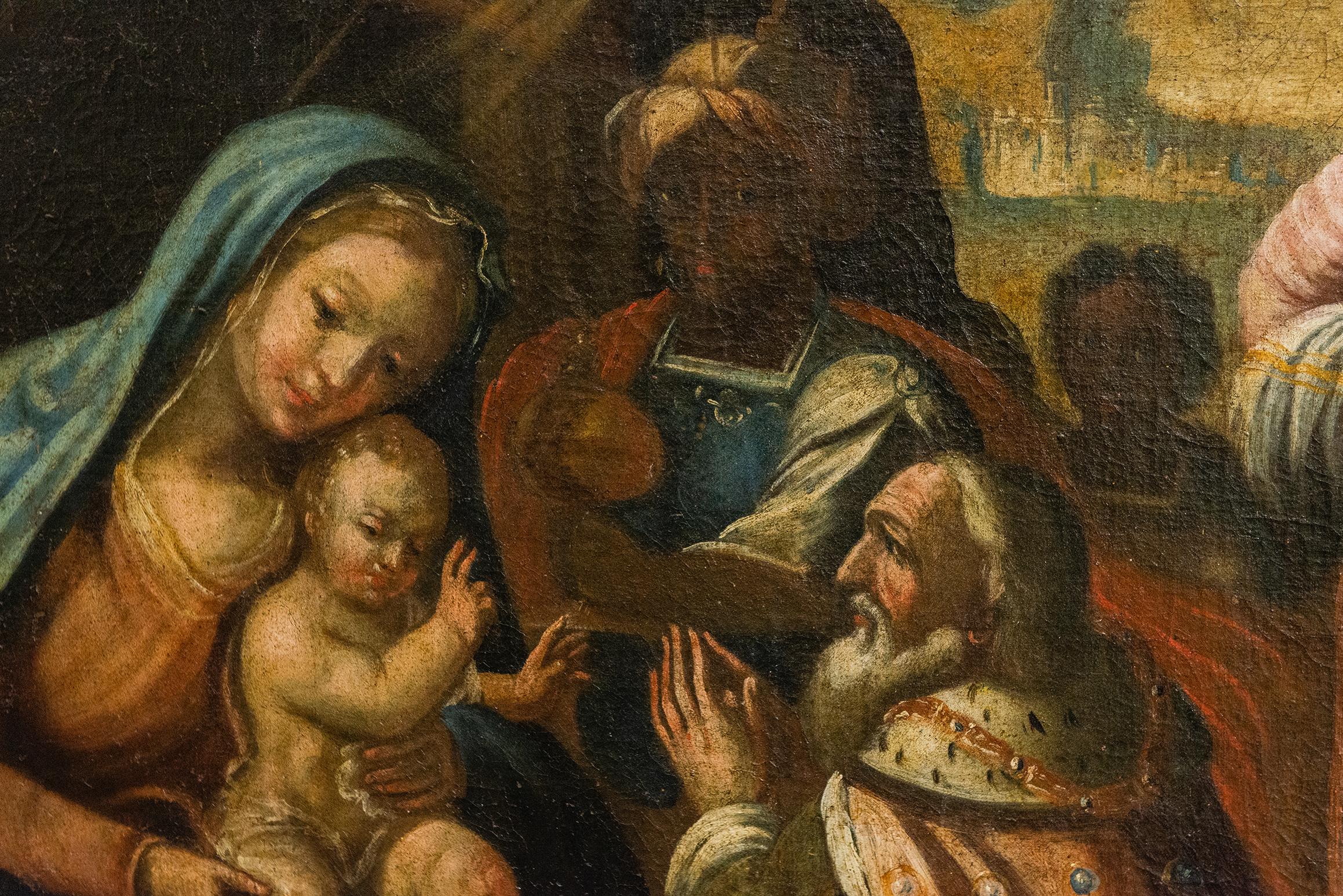 Hand-Painted Antique Nativity Italian Painting For Sale