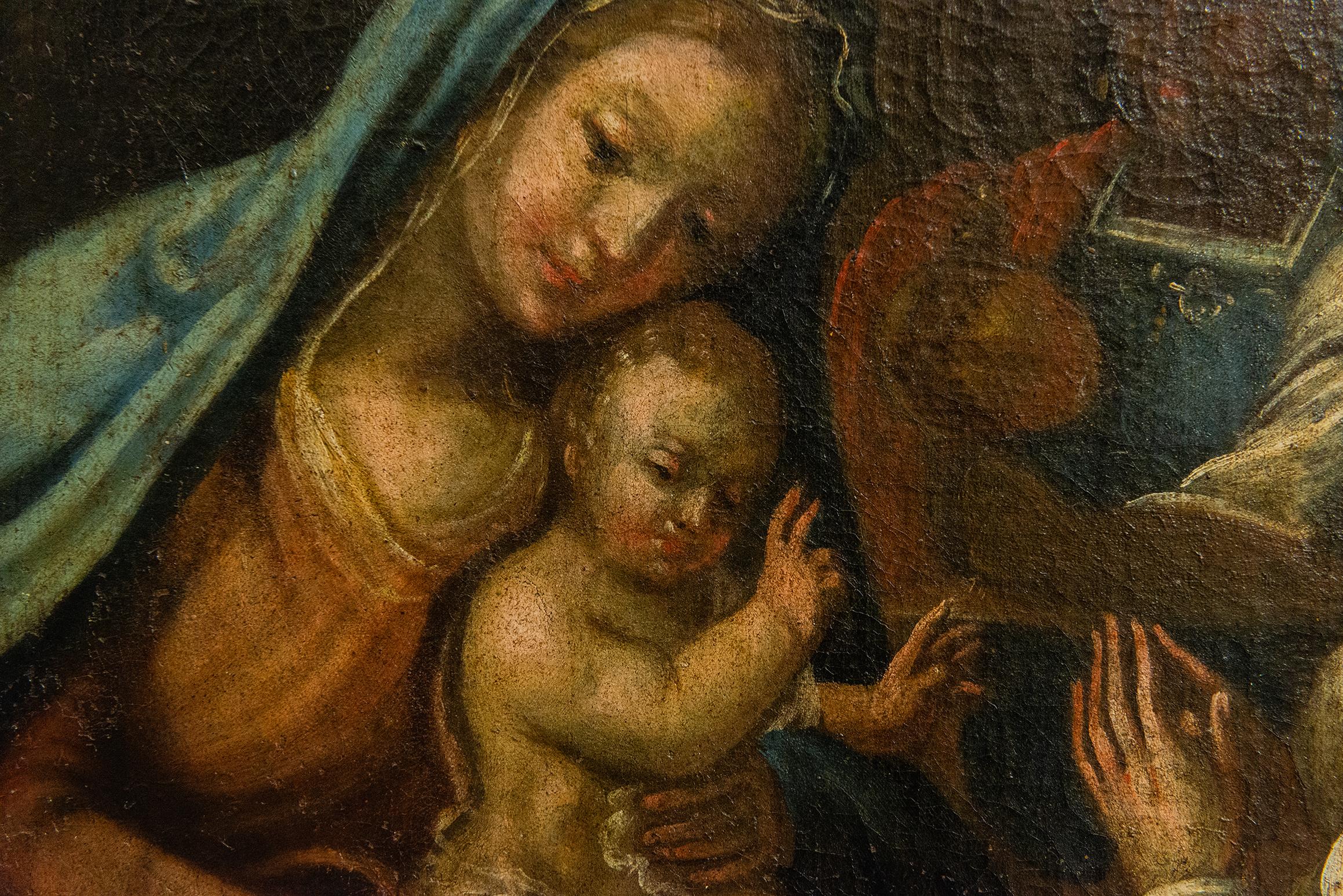 Canvas Antique Nativity Italian Painting For Sale
