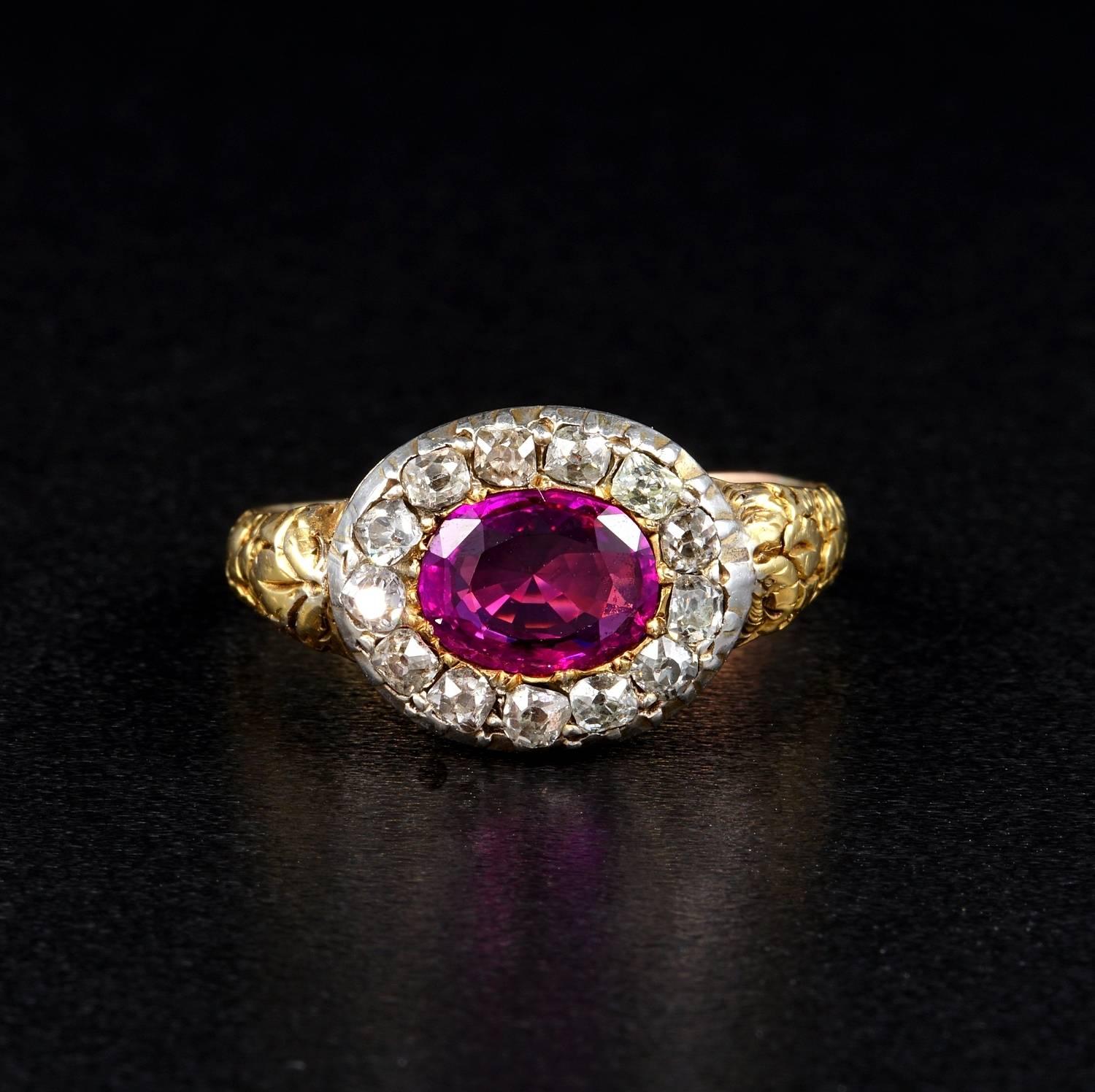 This spectacular Georgian ring stands out for age, design and quality rare gemstones.

An early 1800 (19KT and silver tested) beautifully crafted to exalt the beauty of the rare Natural Ruby set on it - not treated or heated in any way boasting