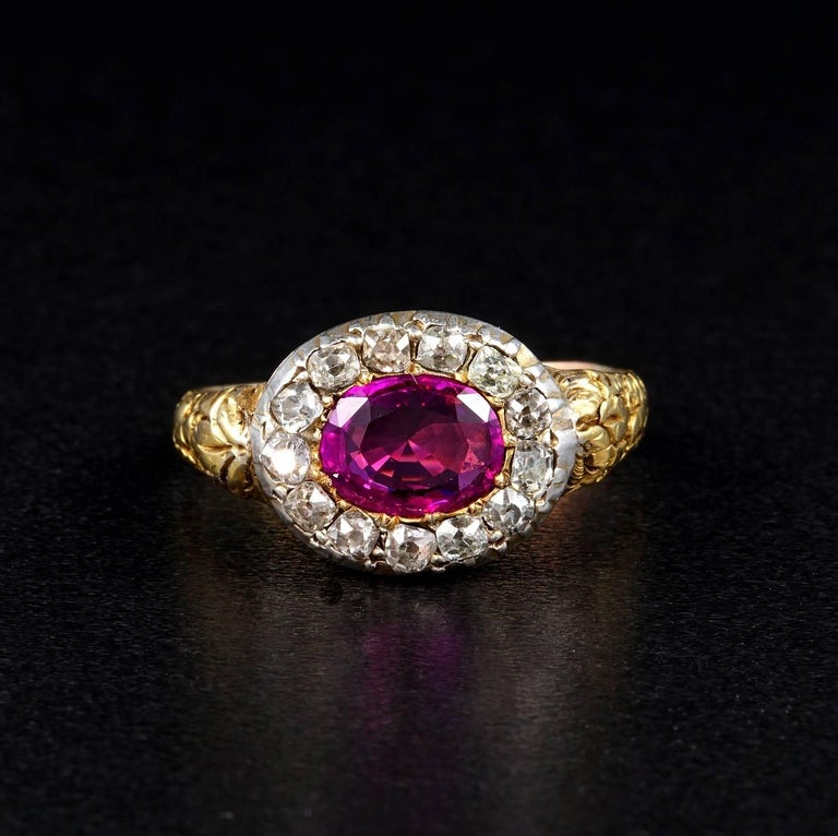 Antique Natural 1.30 Carat No Heat Ruby .65 Carat Diamond Early Rare ...