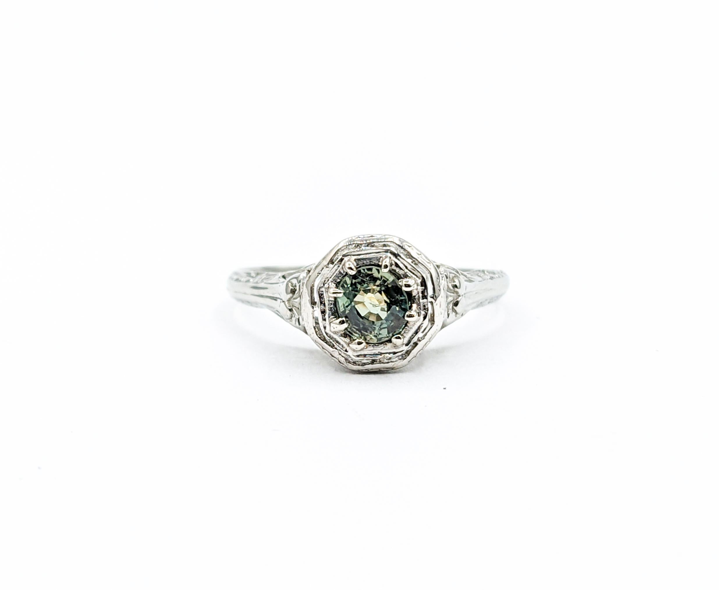 Antique Natural Alexandrite Diamond Ring In 18k White Gold For Sale 7