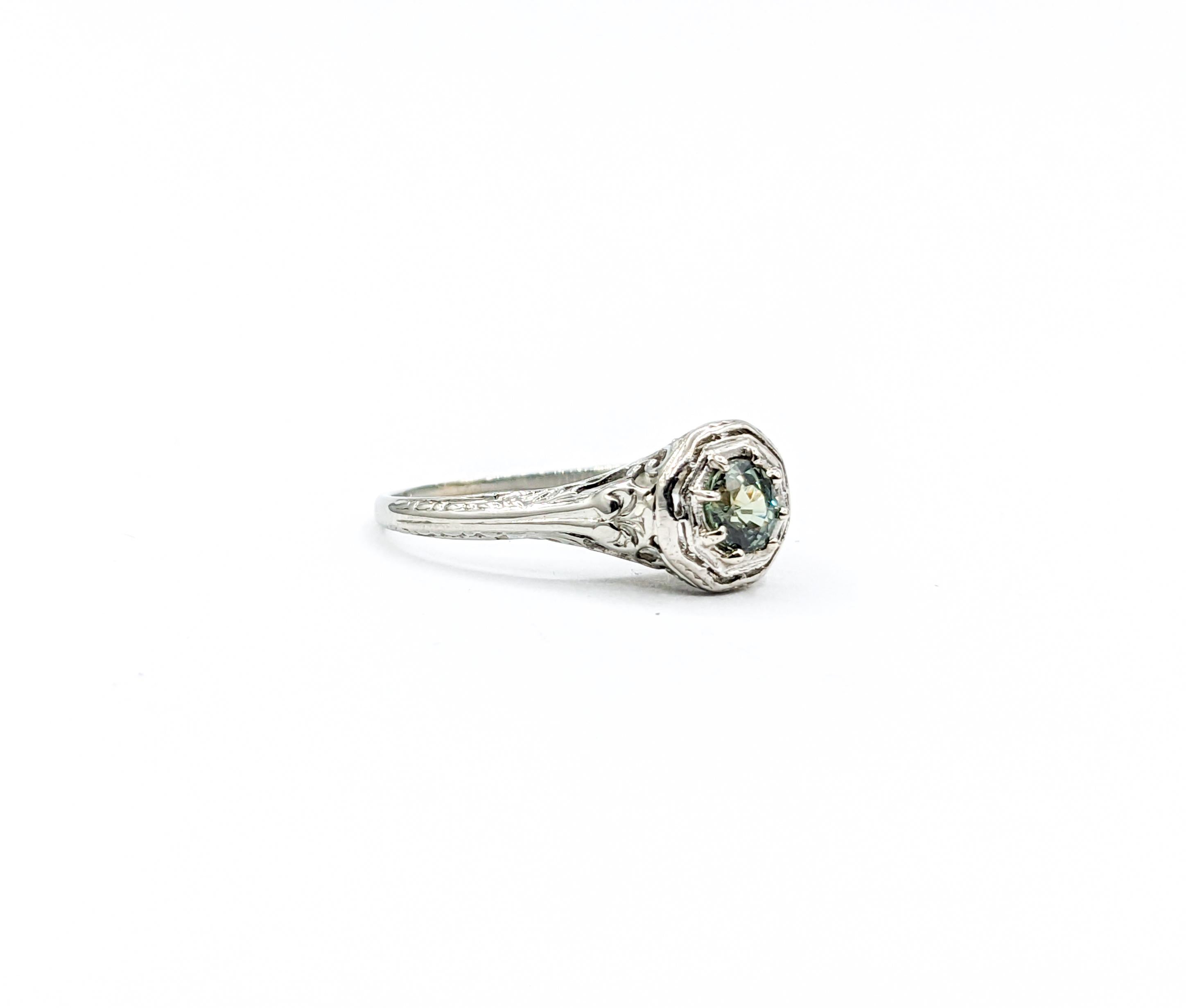 Antique Natural Alexandrite Diamond Ring In 18k White Gold For Sale 2
